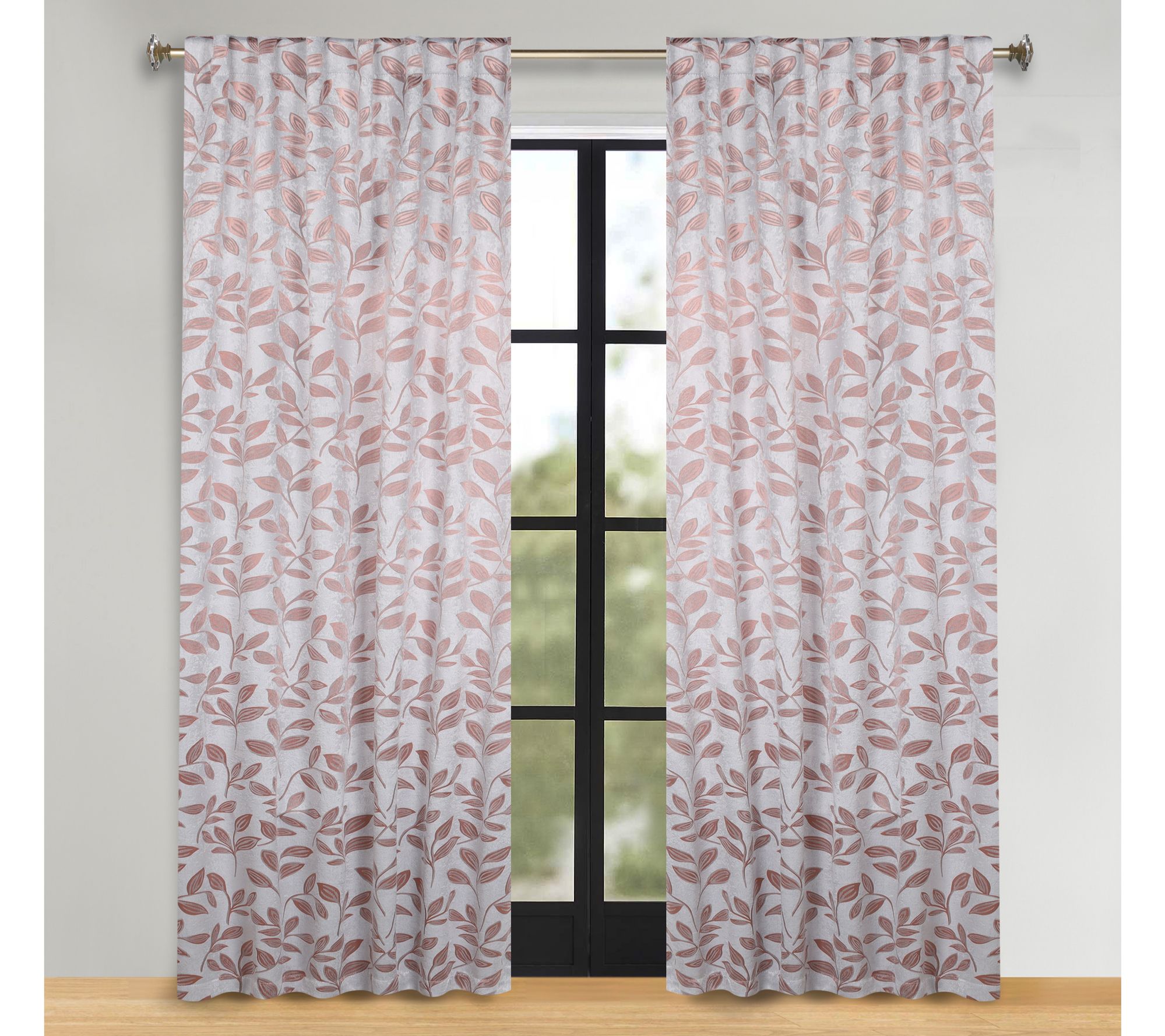 Superior Leaves Room Darkening Curtains with Back Tabs, 52x96