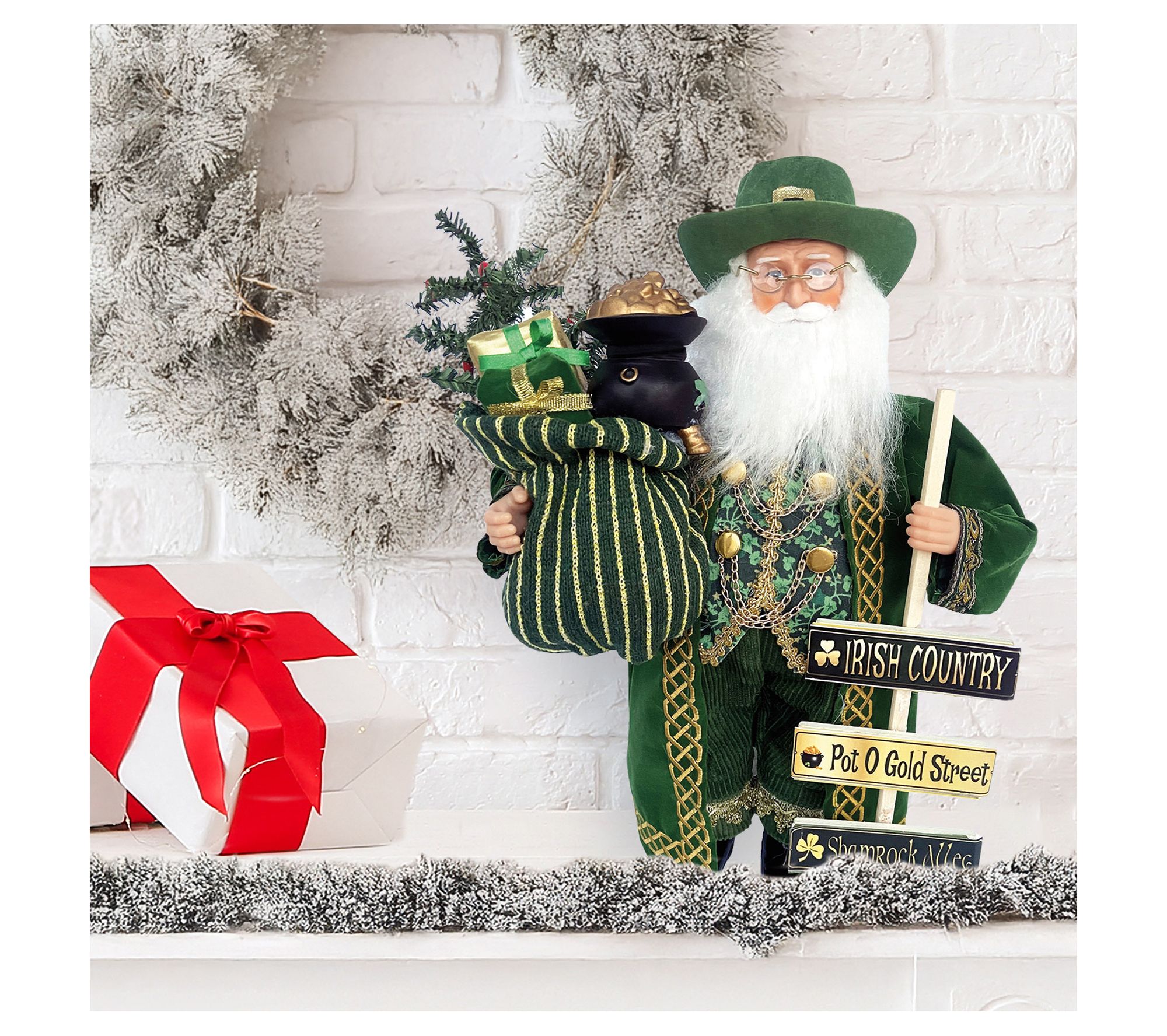 Santa's Workshop 15" Pot O' Gold Irish Santa