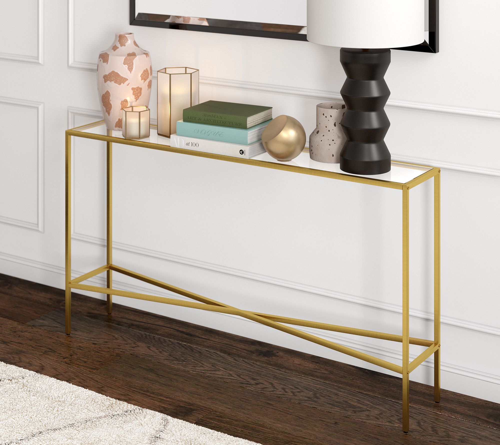 Hudson&Canal Henley Console Table with Glass Top