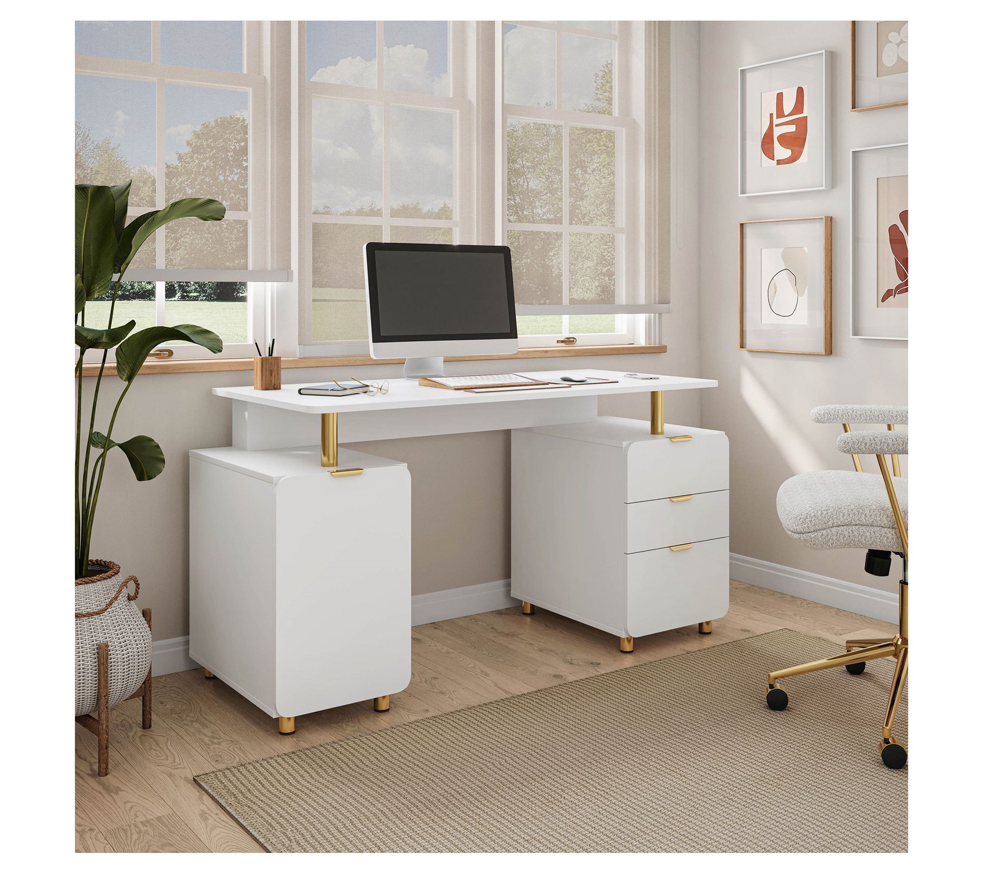 Techni Mobili Elegant 3-Drawer Executive Desk with Cabinet