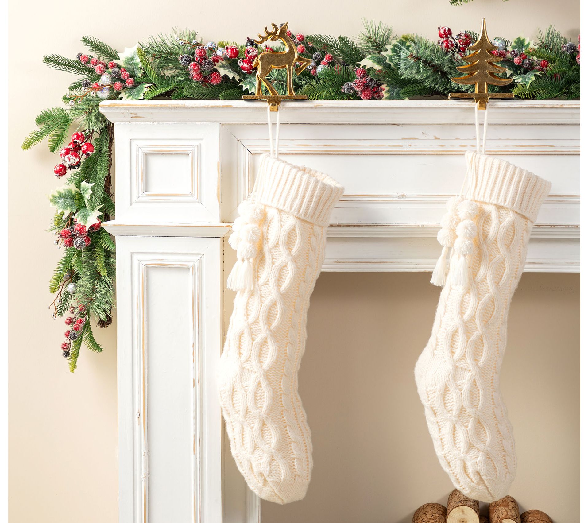 Glitzhome 22"L Knitted Christmas Stocking with Pompon Tassel