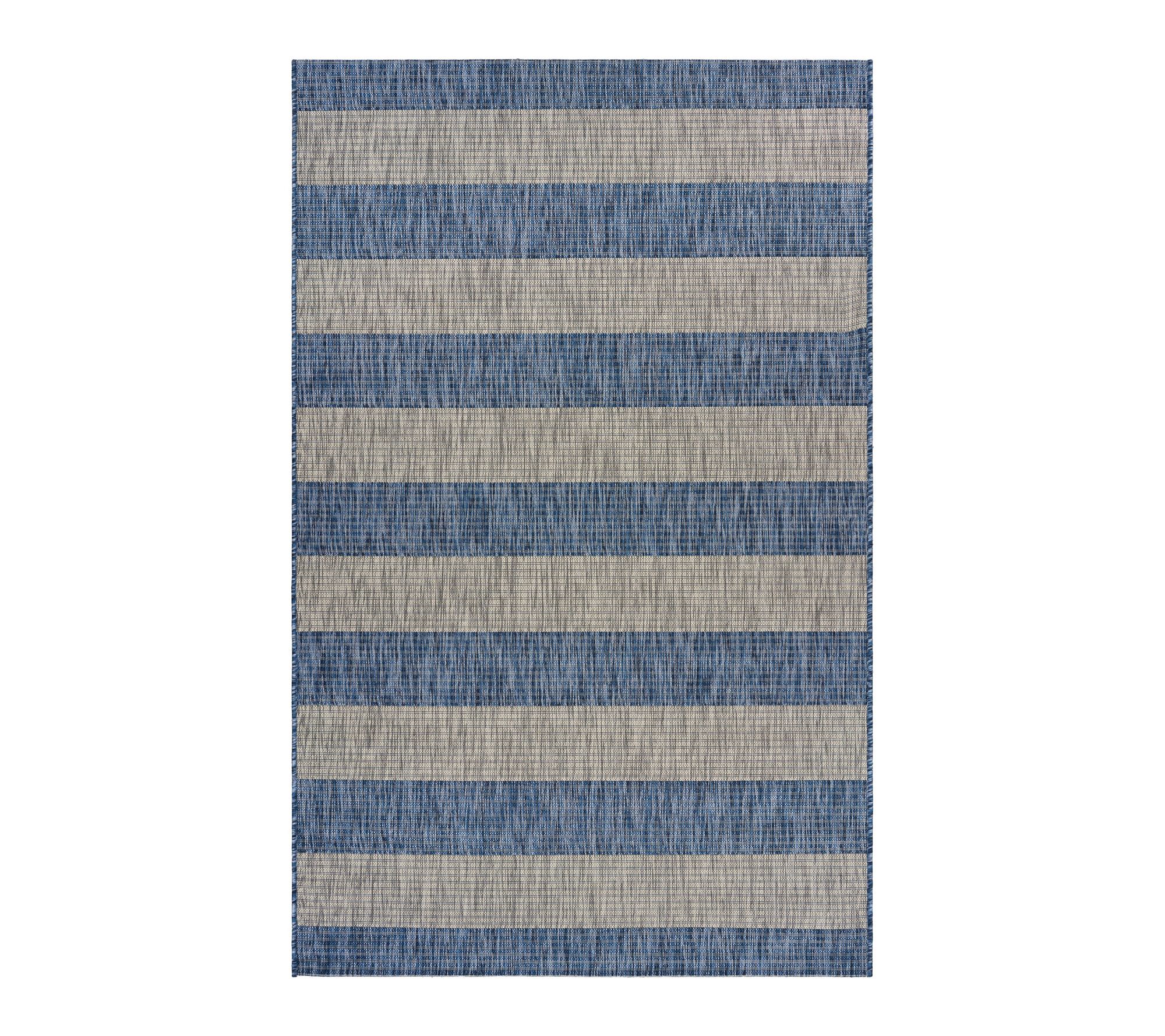 Ox Bay Navy Blue/Gray Striped Outdoor Area Rug,  7'9" x 9'9"
