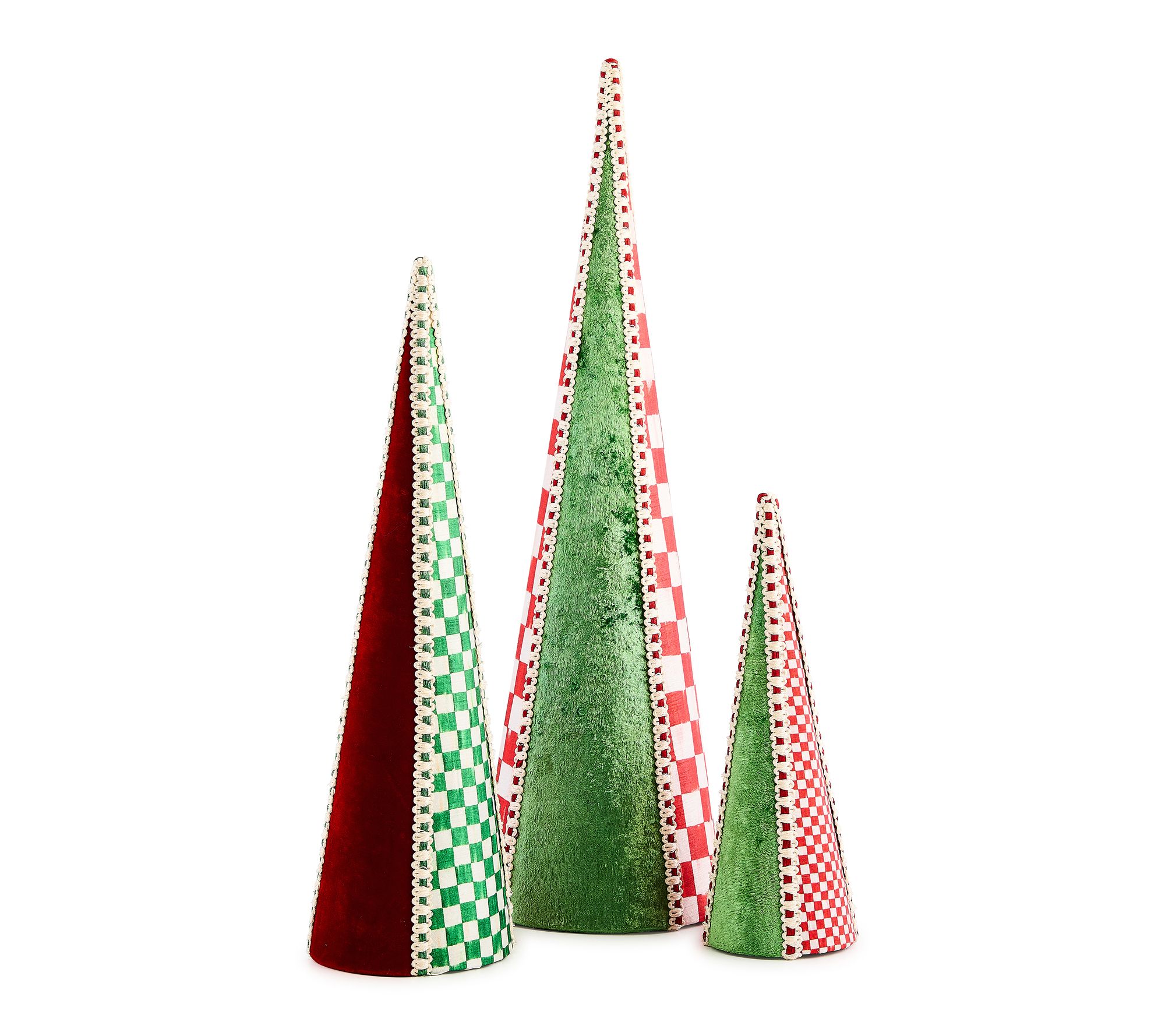 MacKenzie-Childs Check It Out Fabric Cone Trees, Set of 3