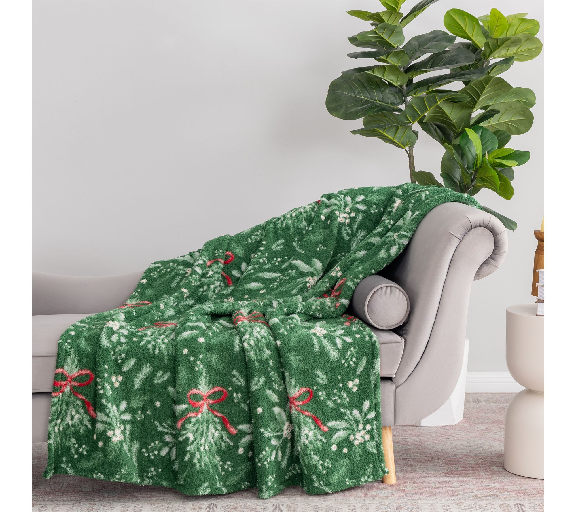 "As Is" Berkshire 60x70 Printed Retro Plush Winter Greenery Throw