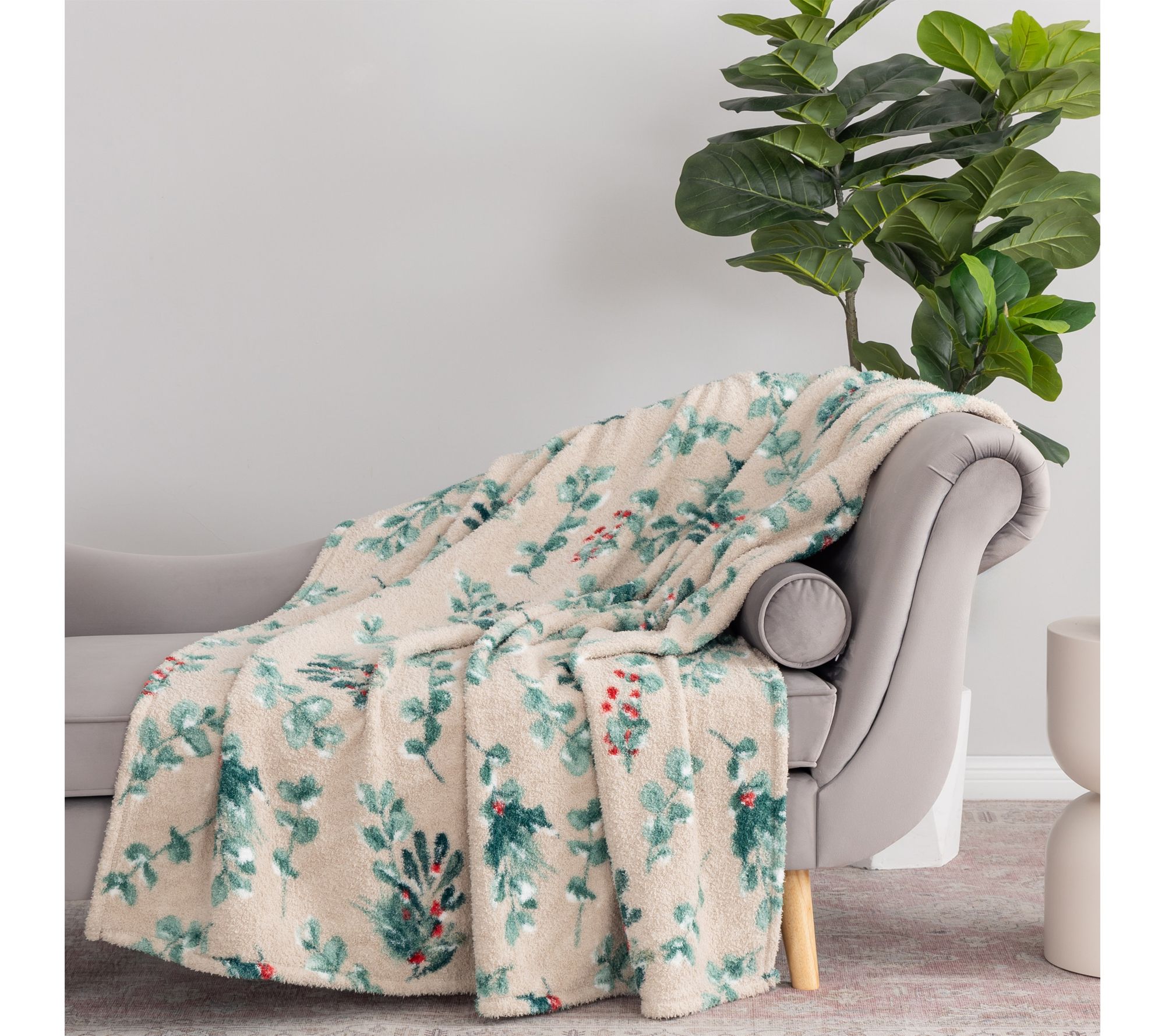 "As Is" Berkshire 60x70 Printed Retro Plush Winter Greenery Throw