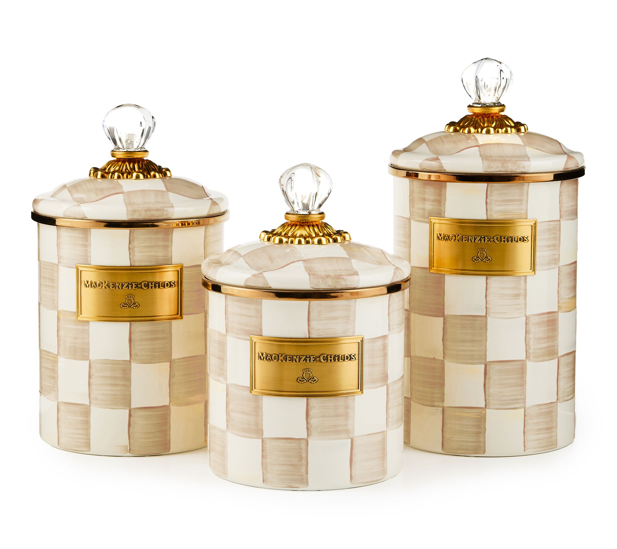 "As Is" MacKenzie - Childs Set of 3 Enamel Canister - Sm, Md & Lg