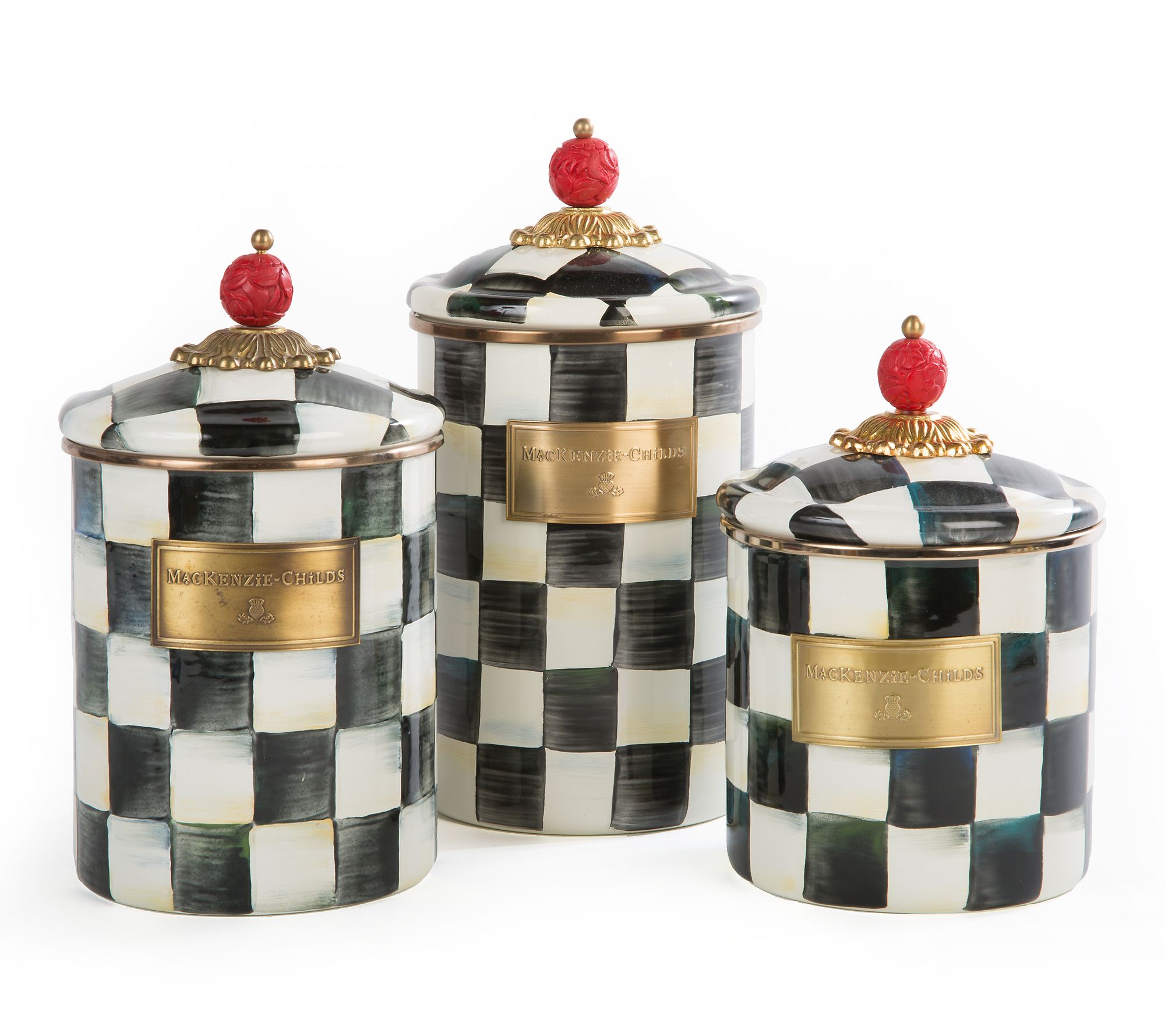"As Is" MacKenzie - Childs Set of 3 Enamel Canister - Sm, Md & Lg
