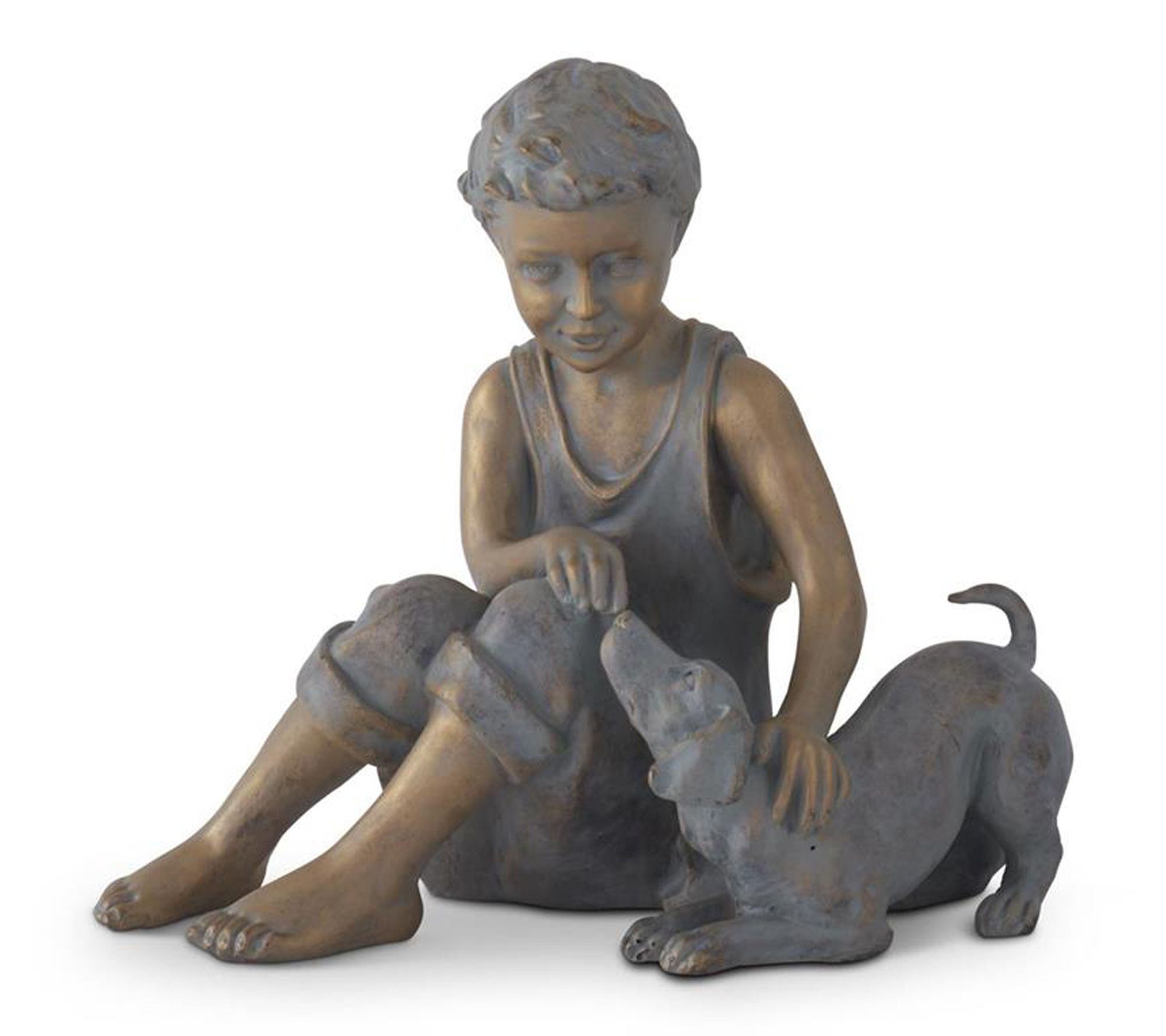 RC Home Decor-11.5" Boy and Dog Decorative Resin Statue