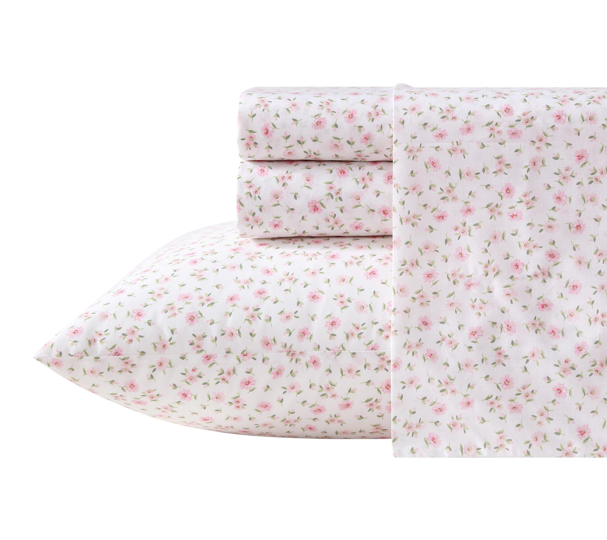 Laura Ashley Little Ditsy Pink/Green Cotton Queen Sheet Set