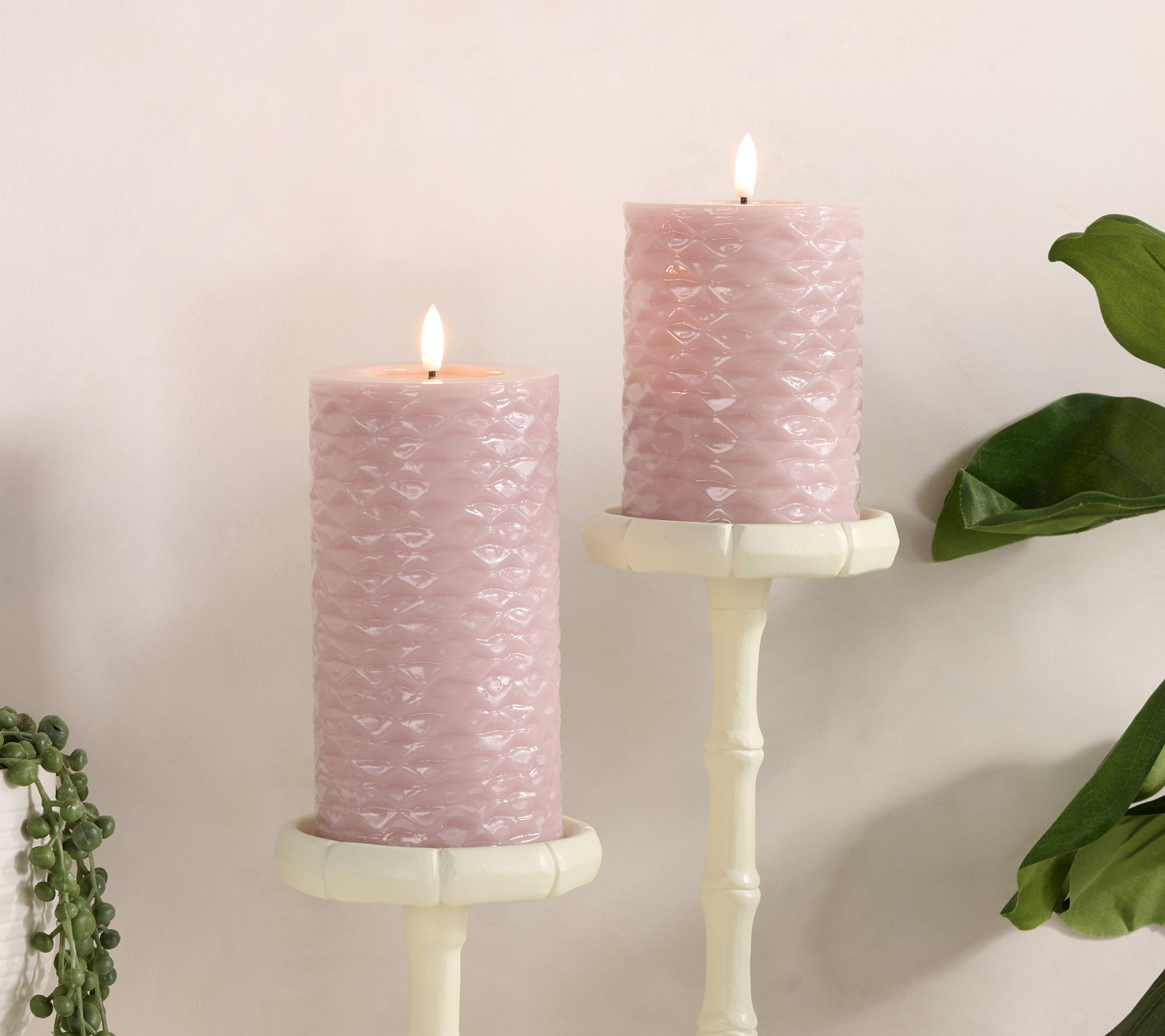 "As Is" Set/2 Textured Wax Flameless Pillar Candles by Kim Gravel