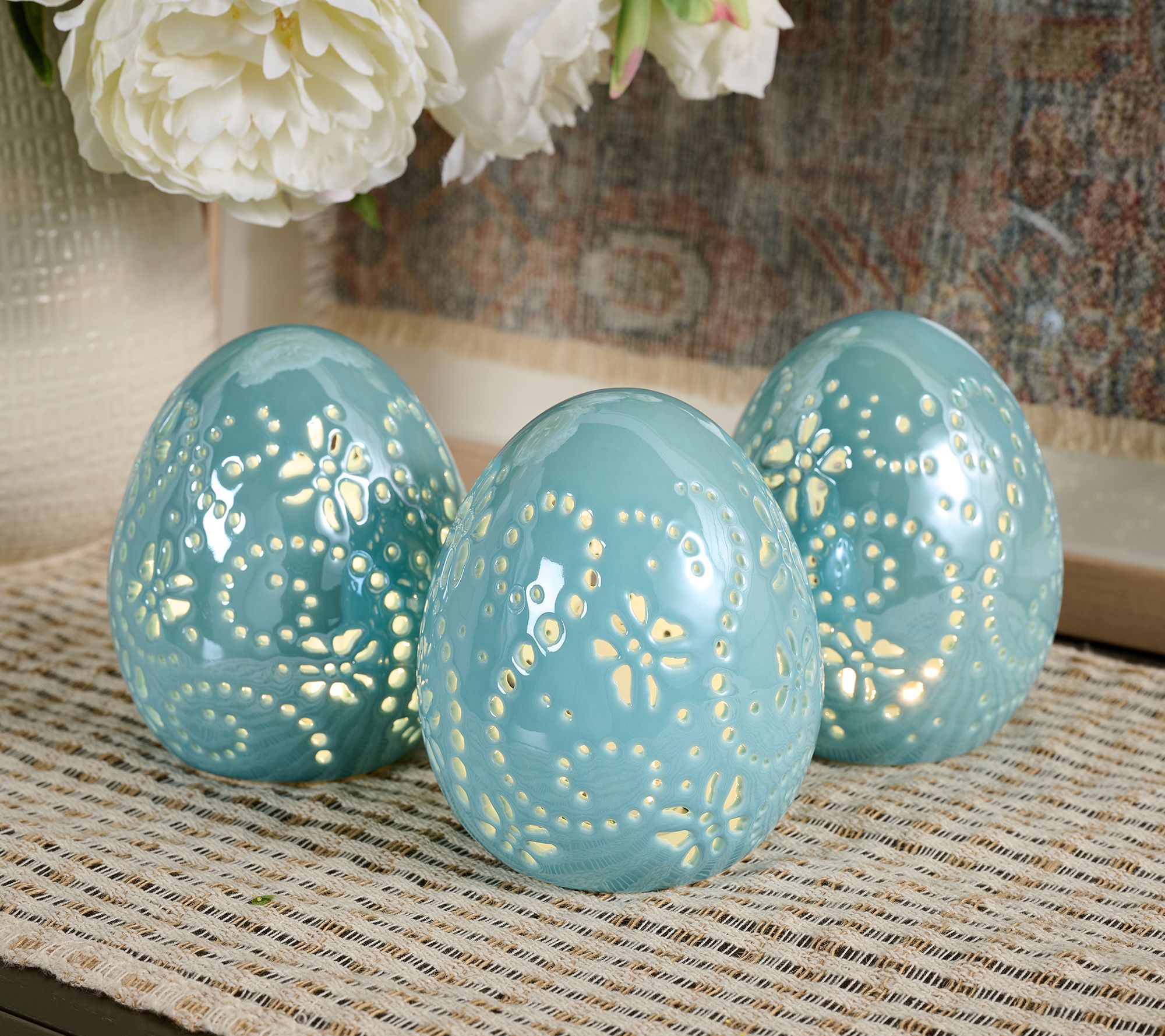 "As Is" Set of (3) 5" Illuminated Porcelain Eggs by Valerie