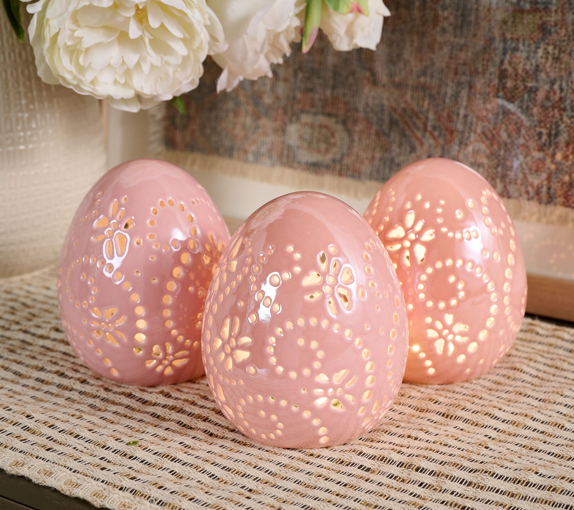 "As Is" Set of (3) 5" Illuminated Porcelain Eggs by Valerie