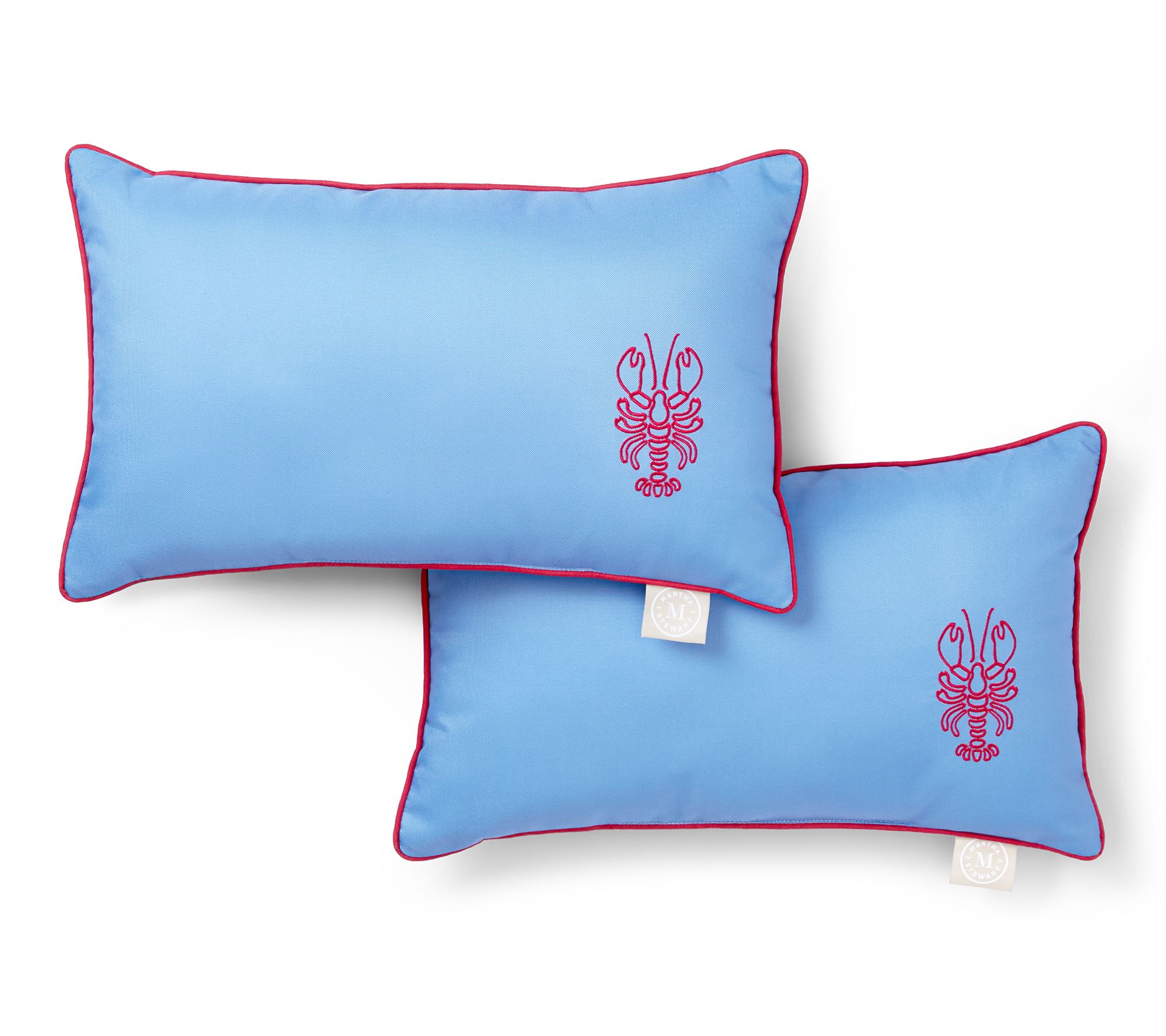 Martha Stewart Embroider Lobster 11"x18" Outdoor Pillow 2-Pack