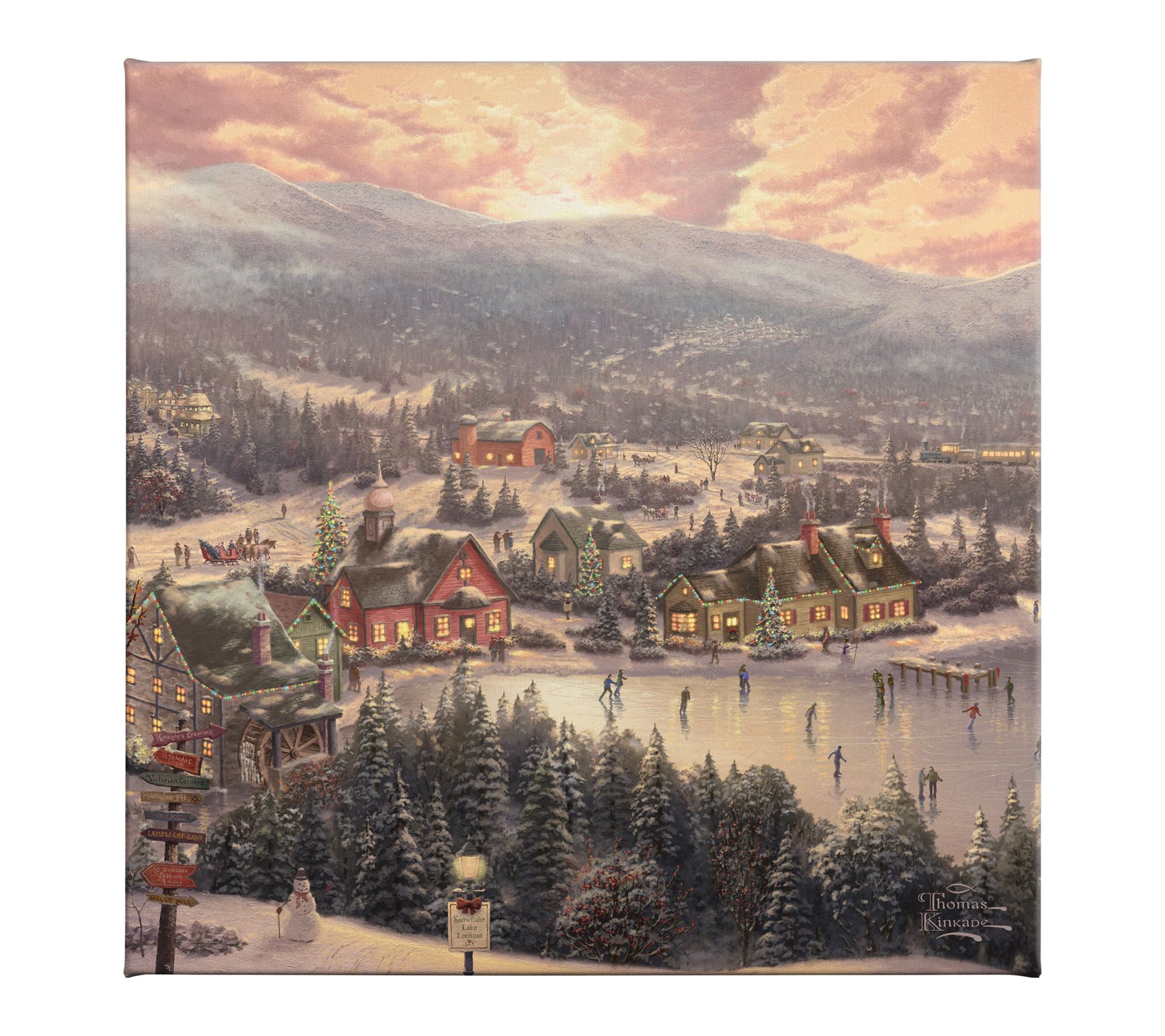 Thomas Kinkade Sunset on Snowflake Lake 14x14 Gallery Wrap