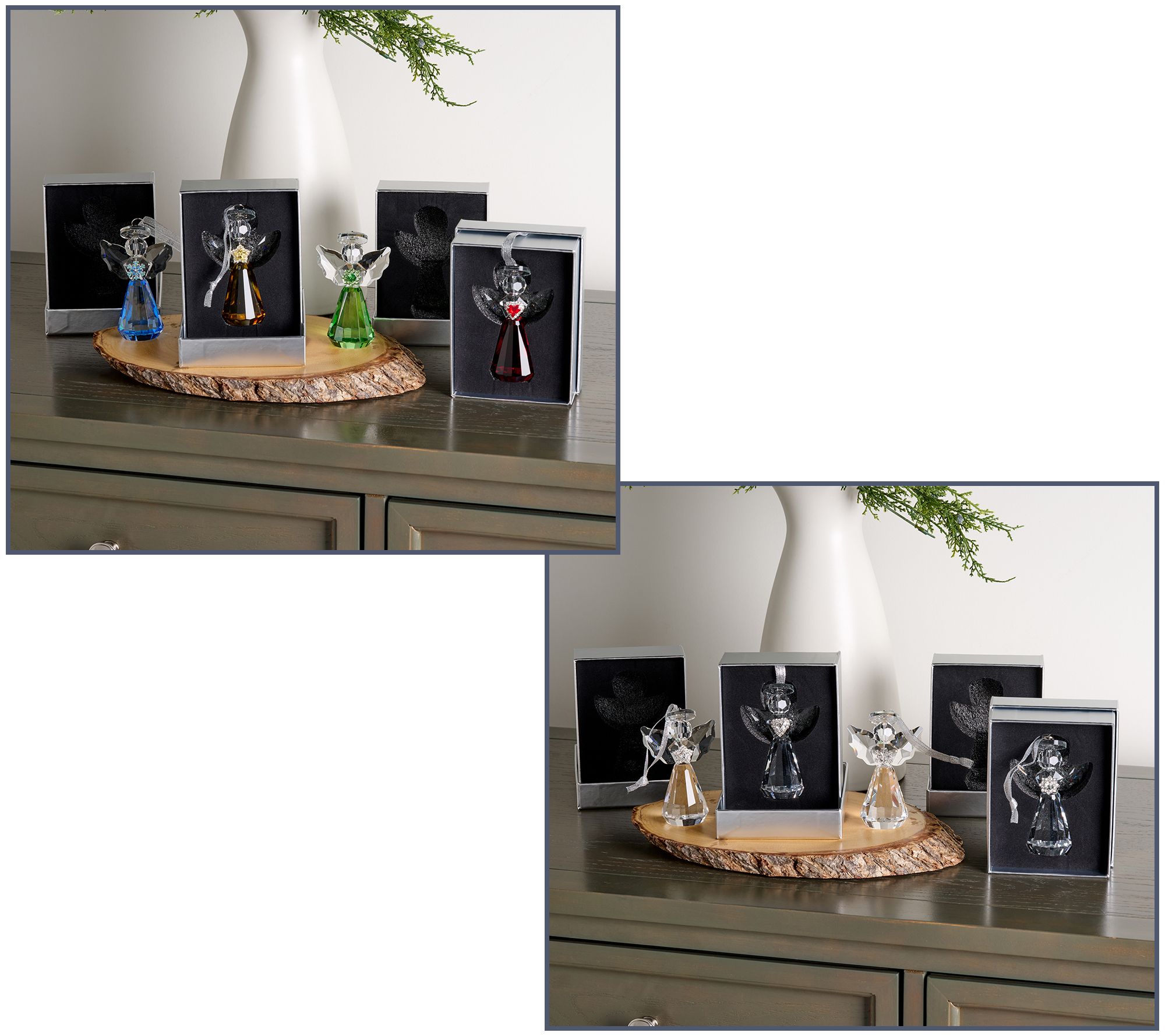 Set of 4 Faceted Glass Angel Ornaments with Gift Boxes by Valerie