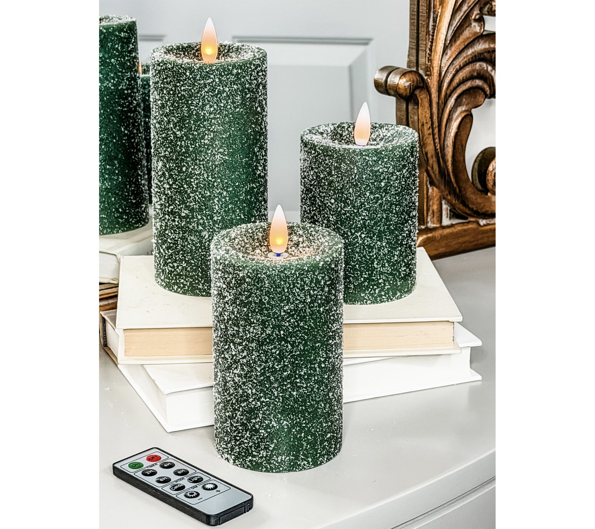 "As Is" Simply Stunning S/3 Flocked Flameless Candles by J.