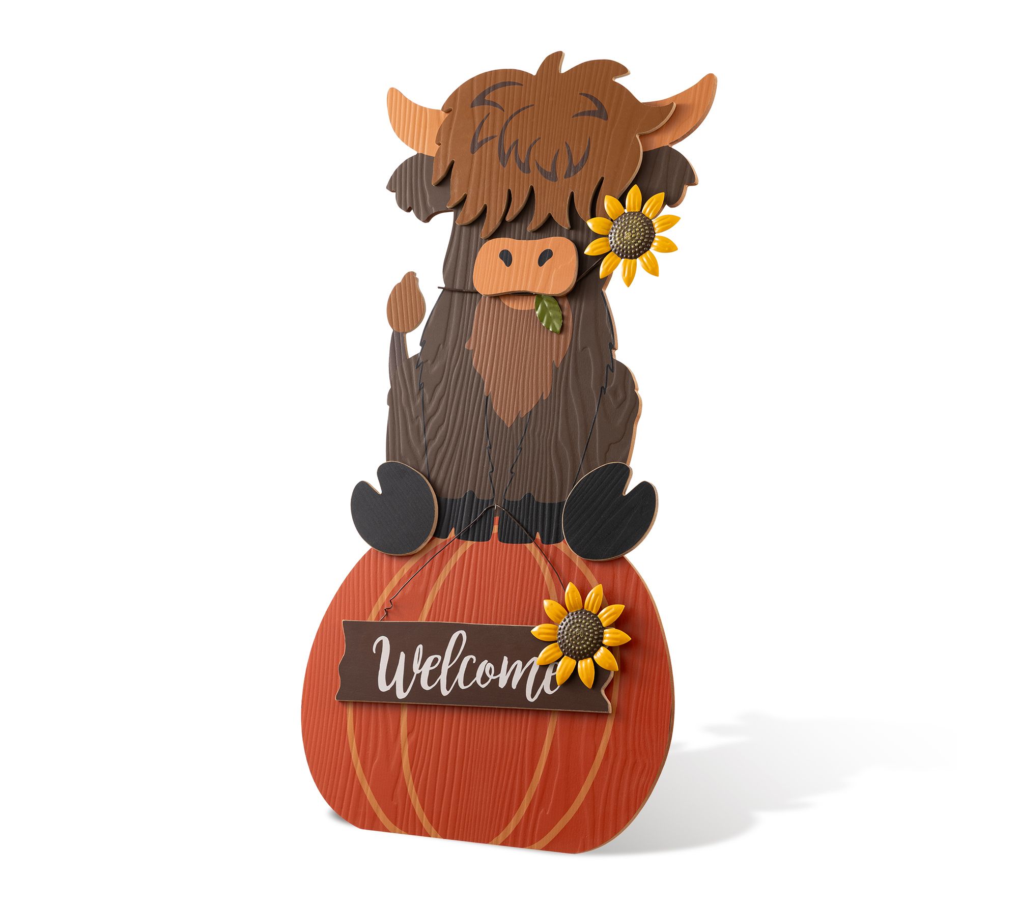 Glitzhome 30"H Fall Wood Highland Cow Porch Decor