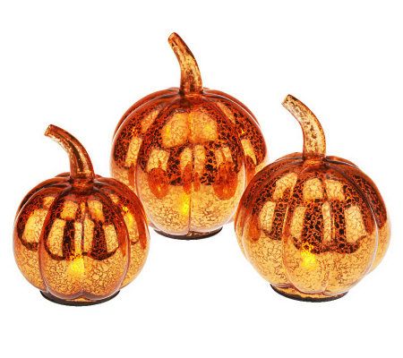 3-piece Lit Mercury Glass Pumpkins by Valerie - QVC.com