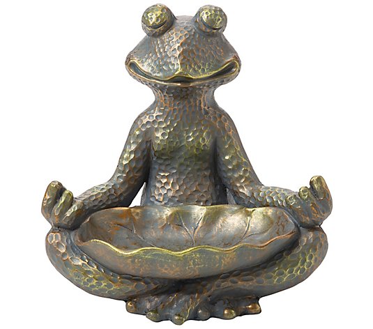 Glitzhome Yoga Frog Lawn Garden Statue and Lotus Leaf Birdbath