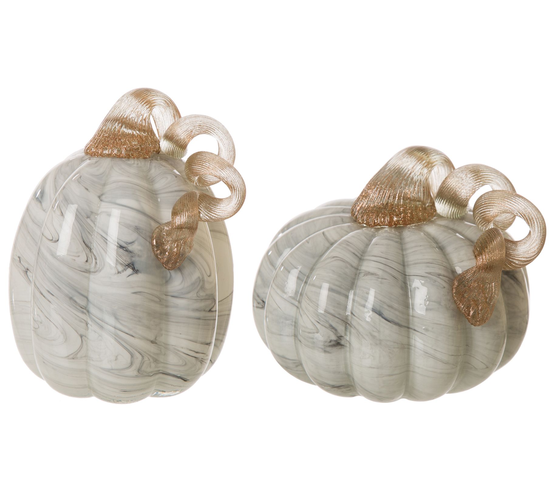 Glitzhome Gray Marble Glass Harvest Halloween Pmpkin Pair S/2