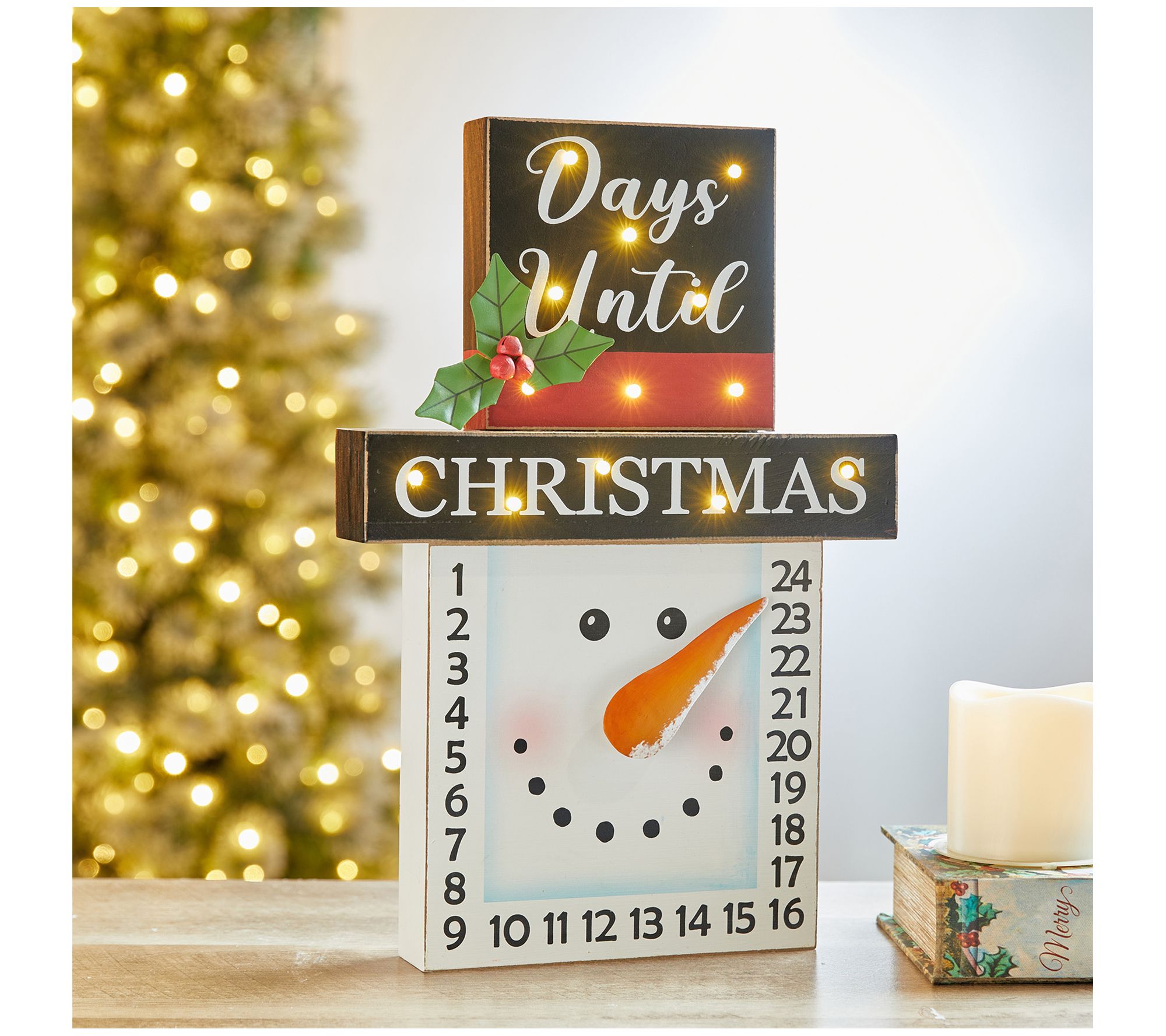 Glitzhome 15" LED Lighted Snowman Christmas Adv ent Countdown