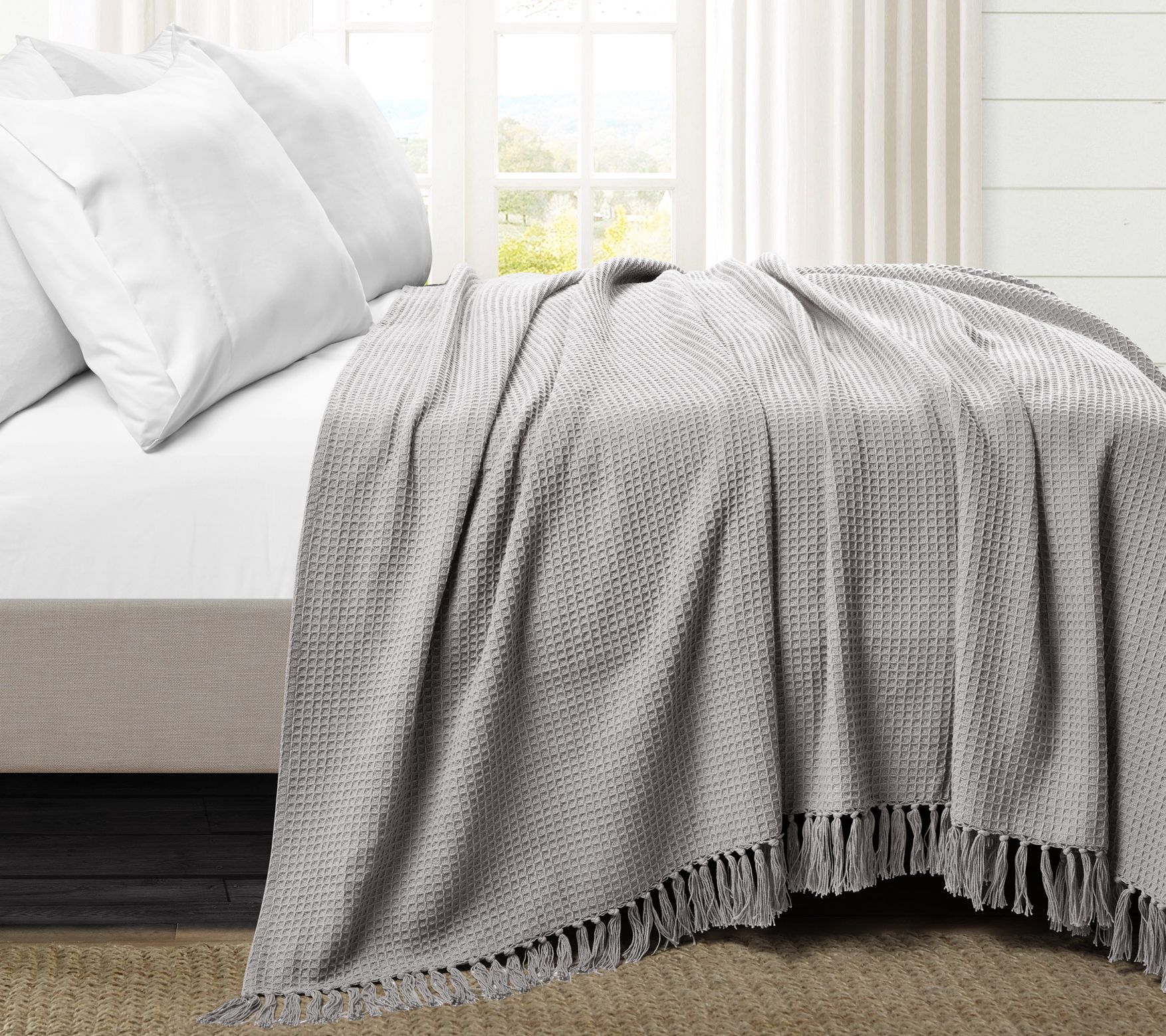 King Waffle Cotton Knit Throw Blanket White - Lush Décor