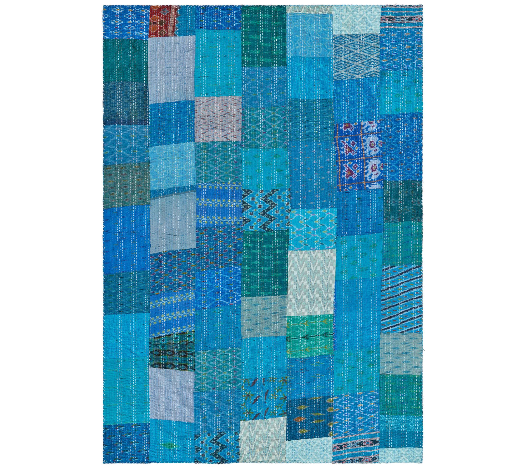 Ox Bay Hand Block Blue Kantha Throw Blanket