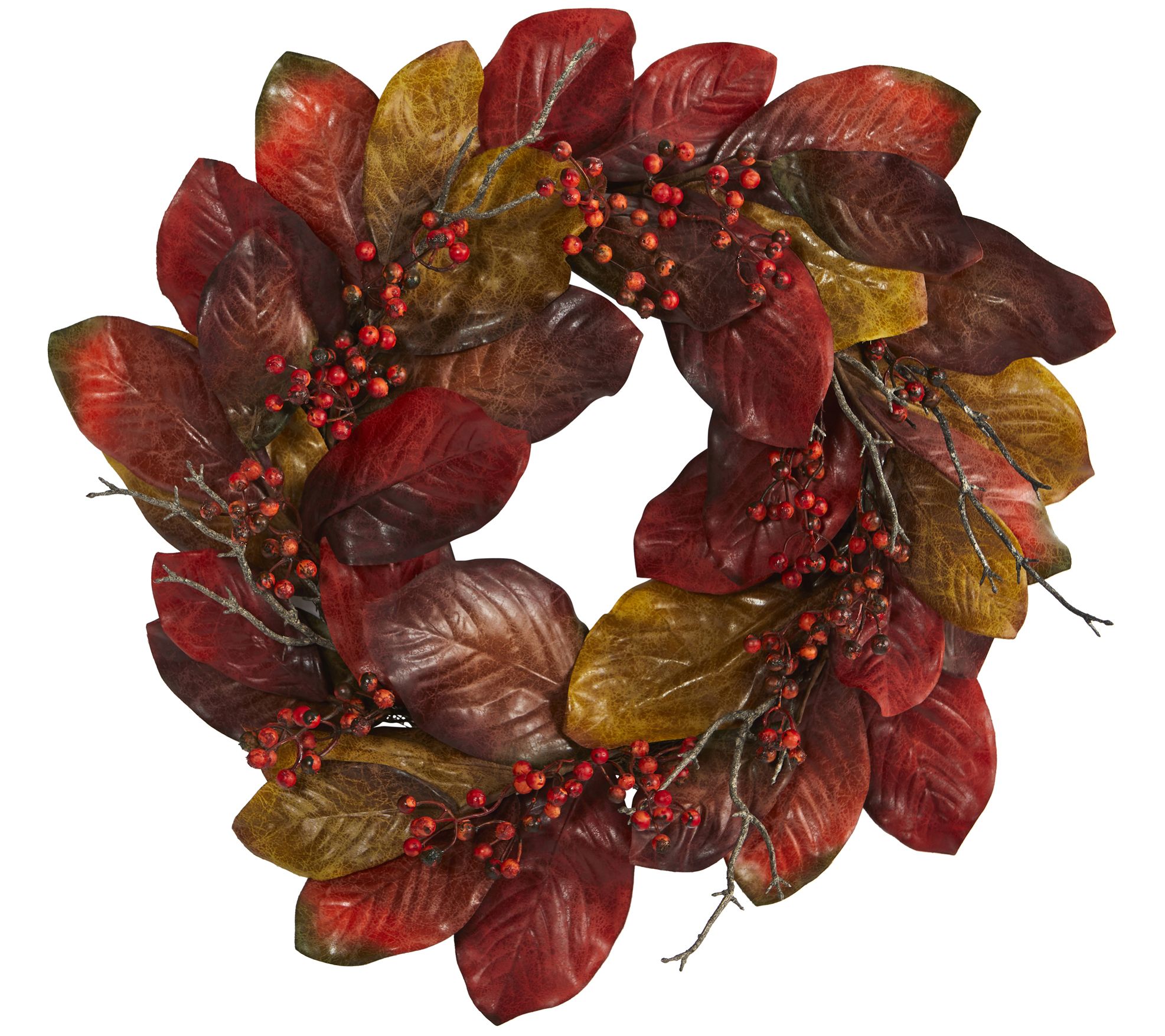 Nearly Natural 24" Harvest Magnolia Leaf and Beries Wreath