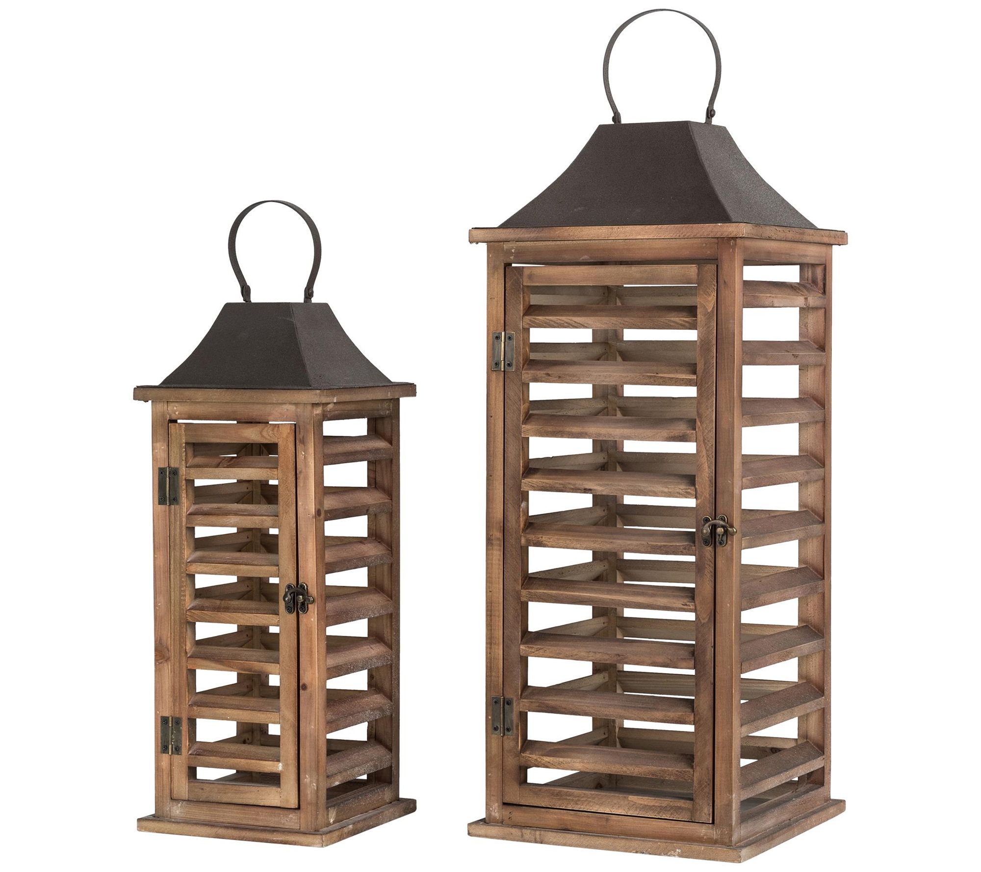 Glitzhome Contempo Distressed Shutter LanternsS/2