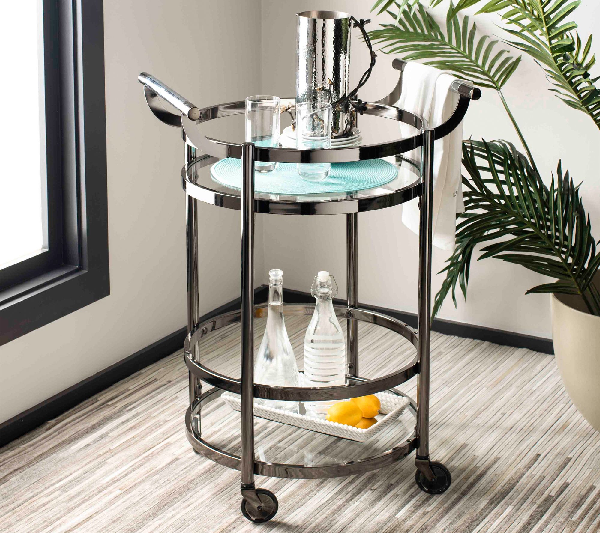 Luxe Rachel Zoe 3-Tier Brass Bar Cart with Glass Shelves - QVC.com