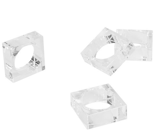 Square Block Crystal Glass Napkin Rings Set of4 by Valerie