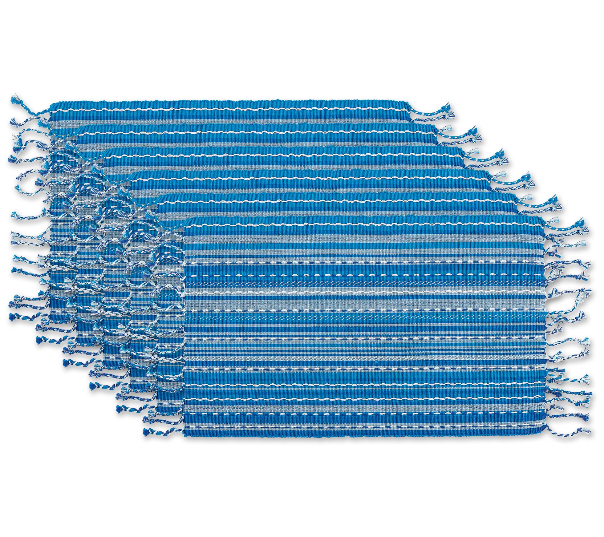 Design Imports Set of 6 Tonal Stripe Fringe Placemats