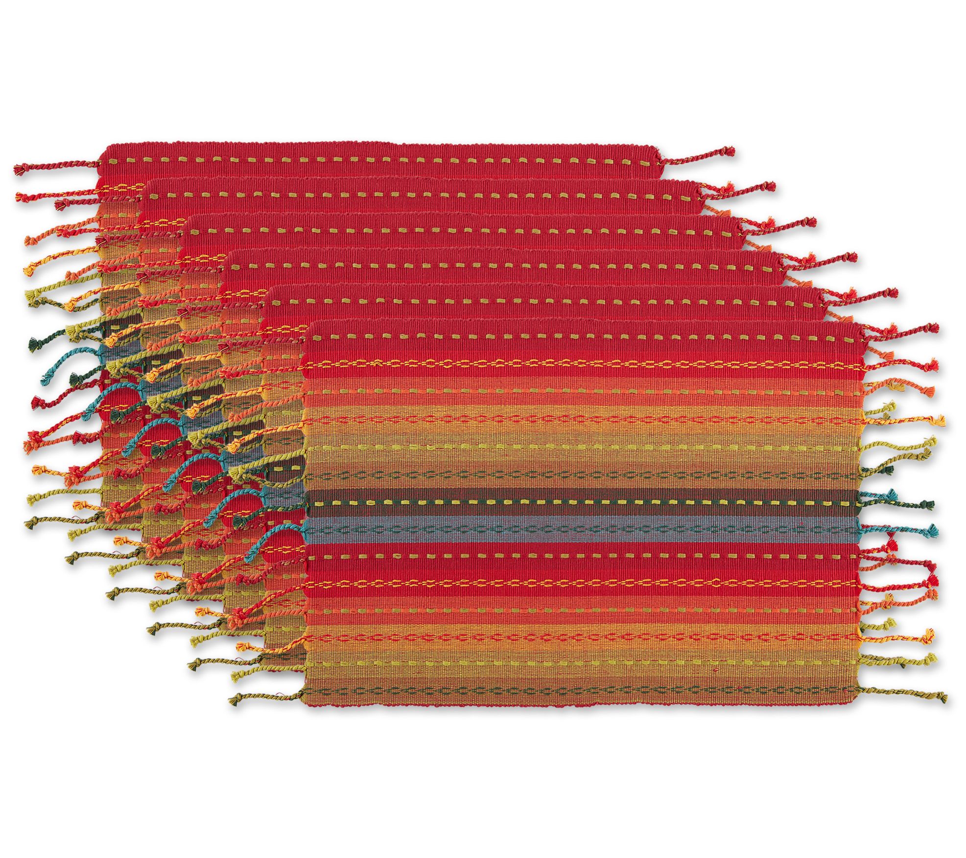Design Imports Set of 6 Tonal Stripe Fringe Placemats