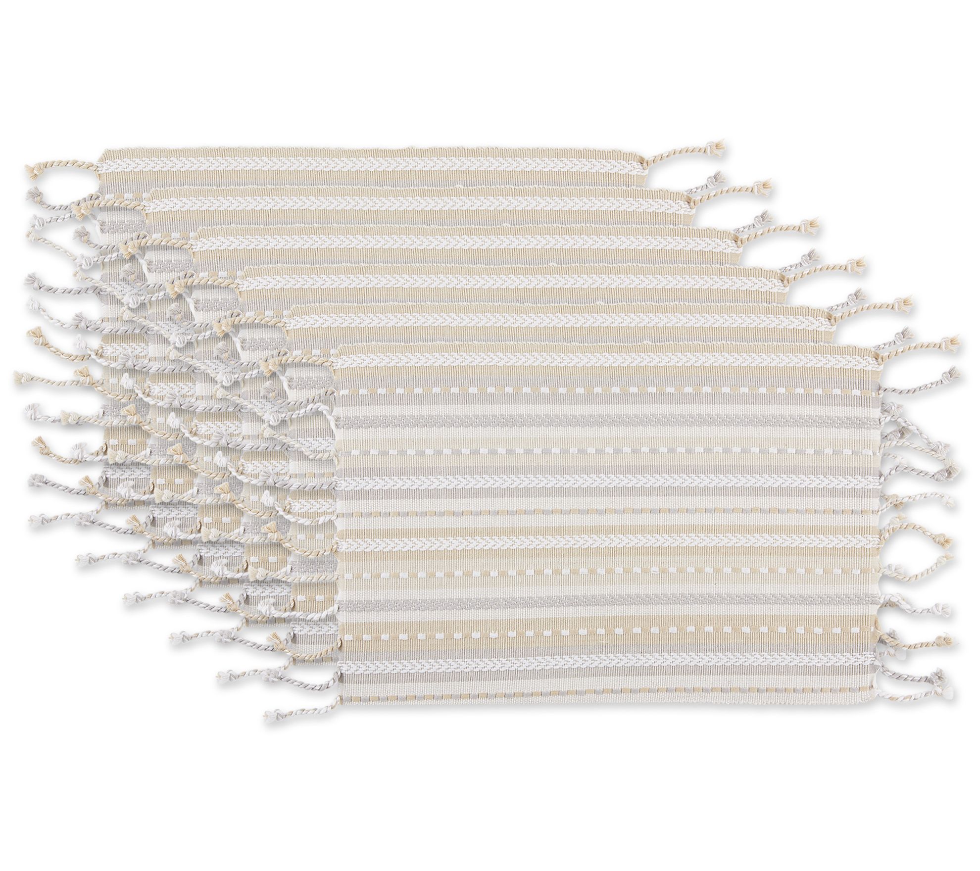 Design Imports Set of 6 Tonal Stripe Fringe Placemats