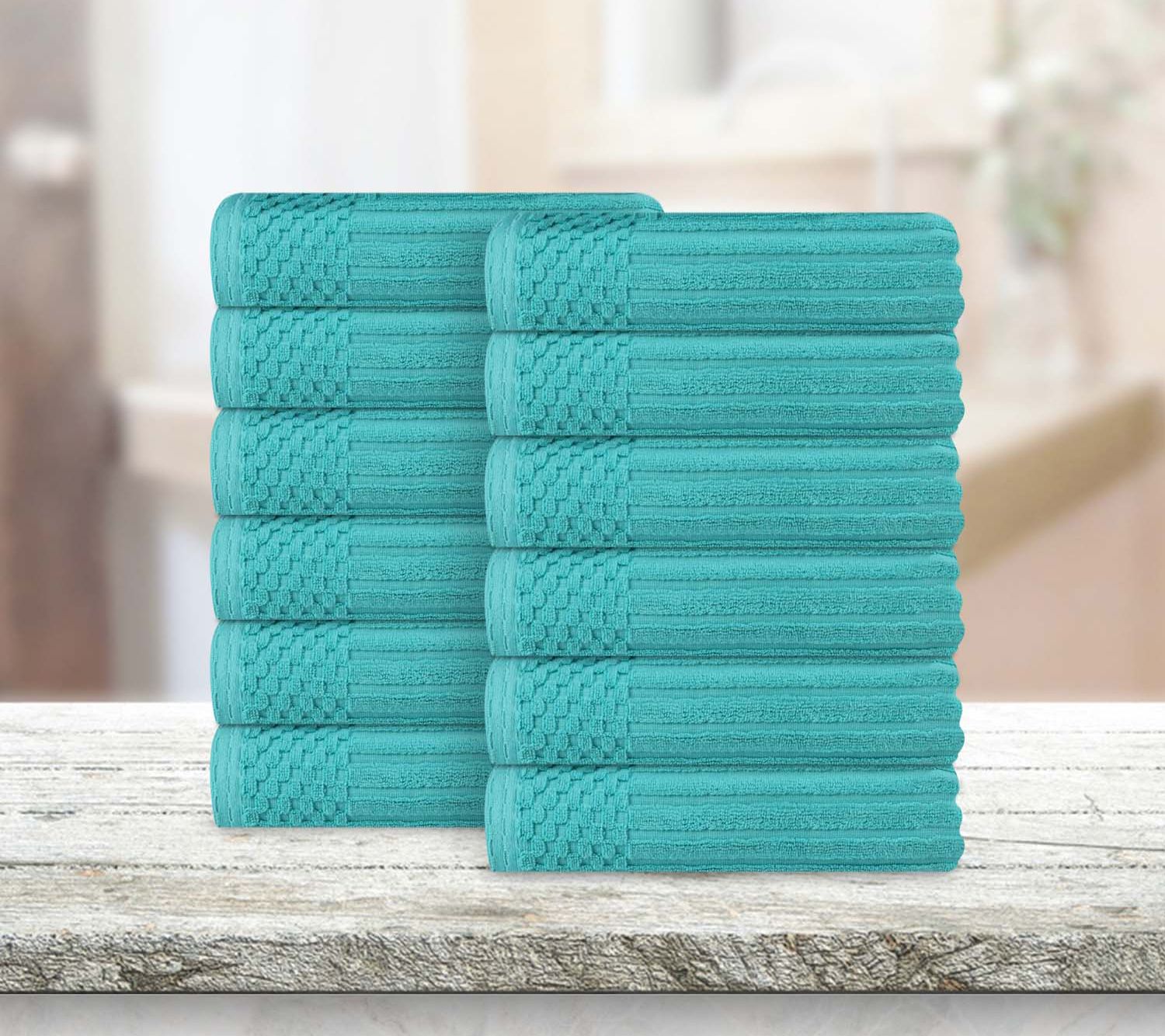 Superior Ribbed Cotton Absorbent 12 PC Face Tow el Set