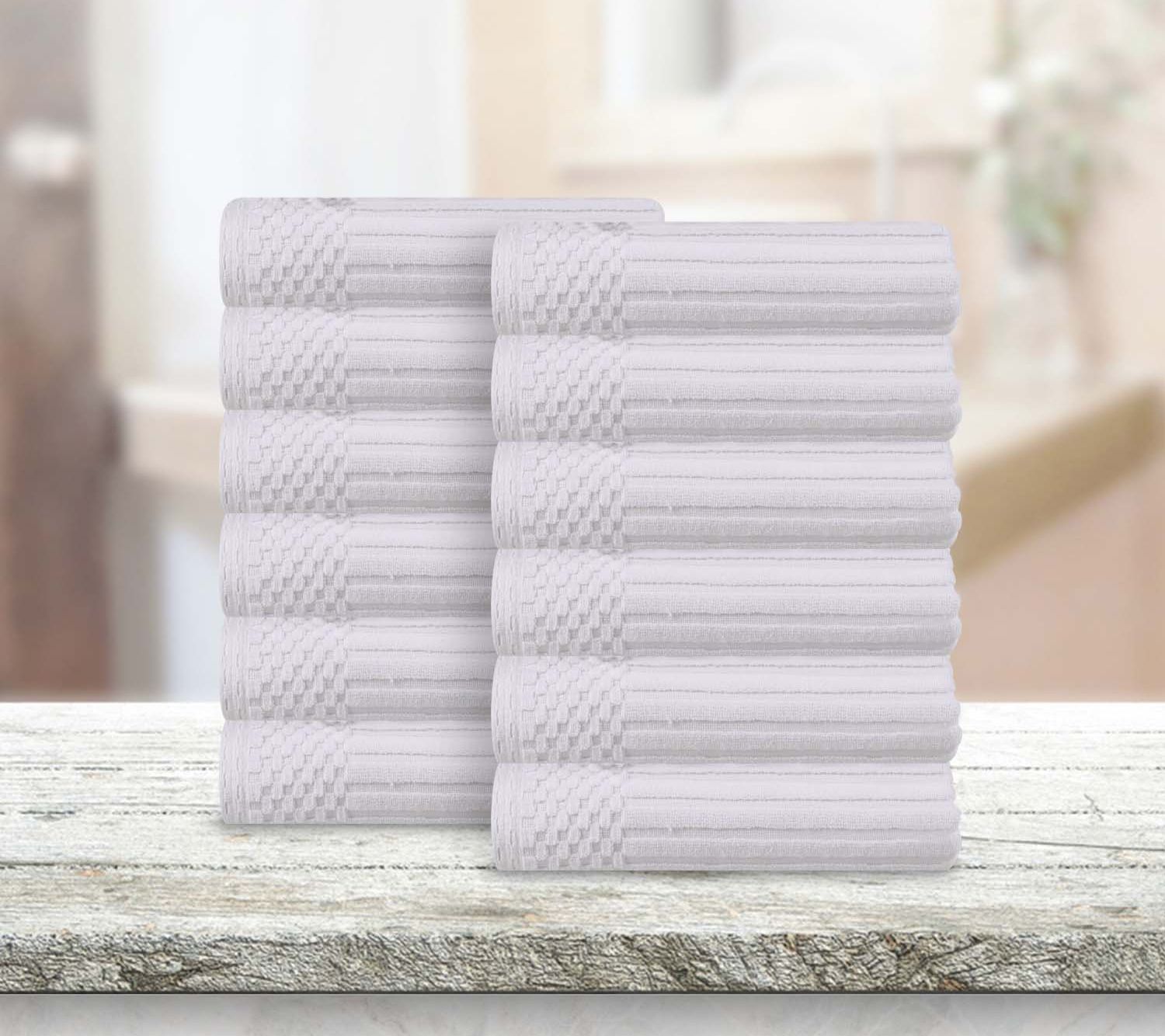 Superior Ribbed Cotton Absorbent 12 PC Face Tow el Set