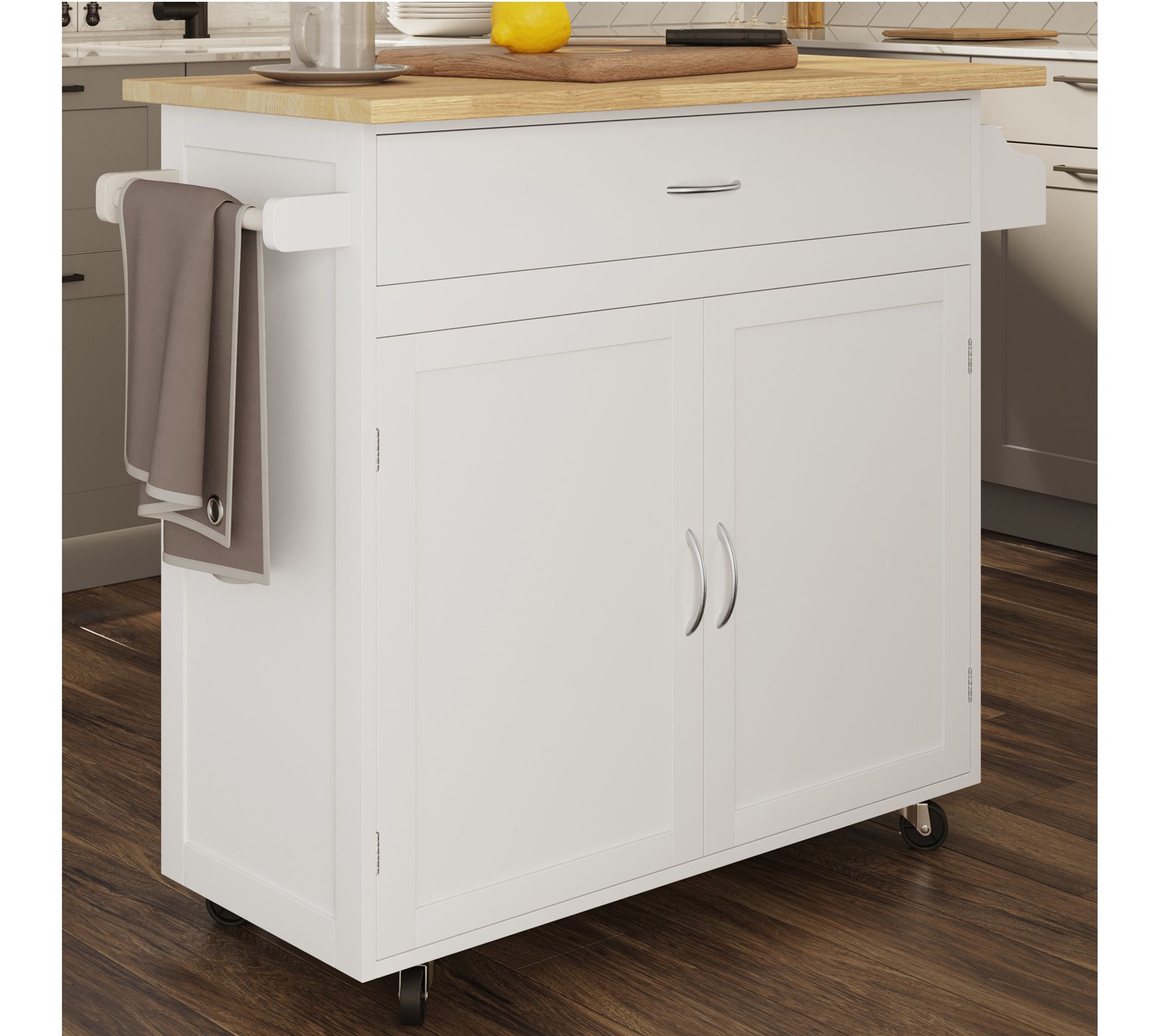 Lavish Home Kitchen Island with Spice Rack & Storage Cabinet