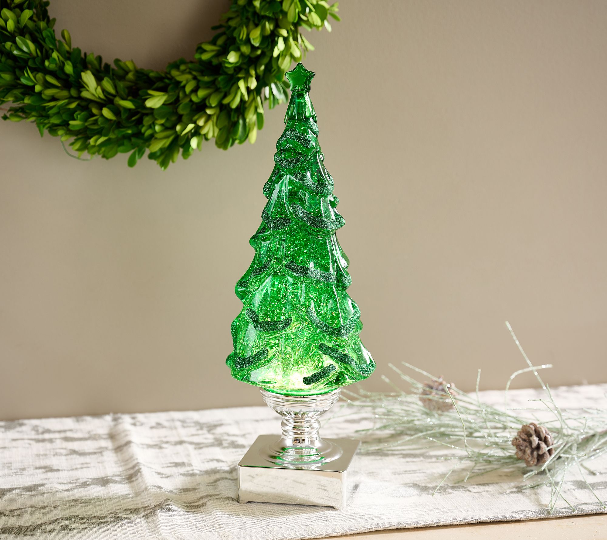 14" Illuminated Glitter Tree with Pedestal by Valerie
