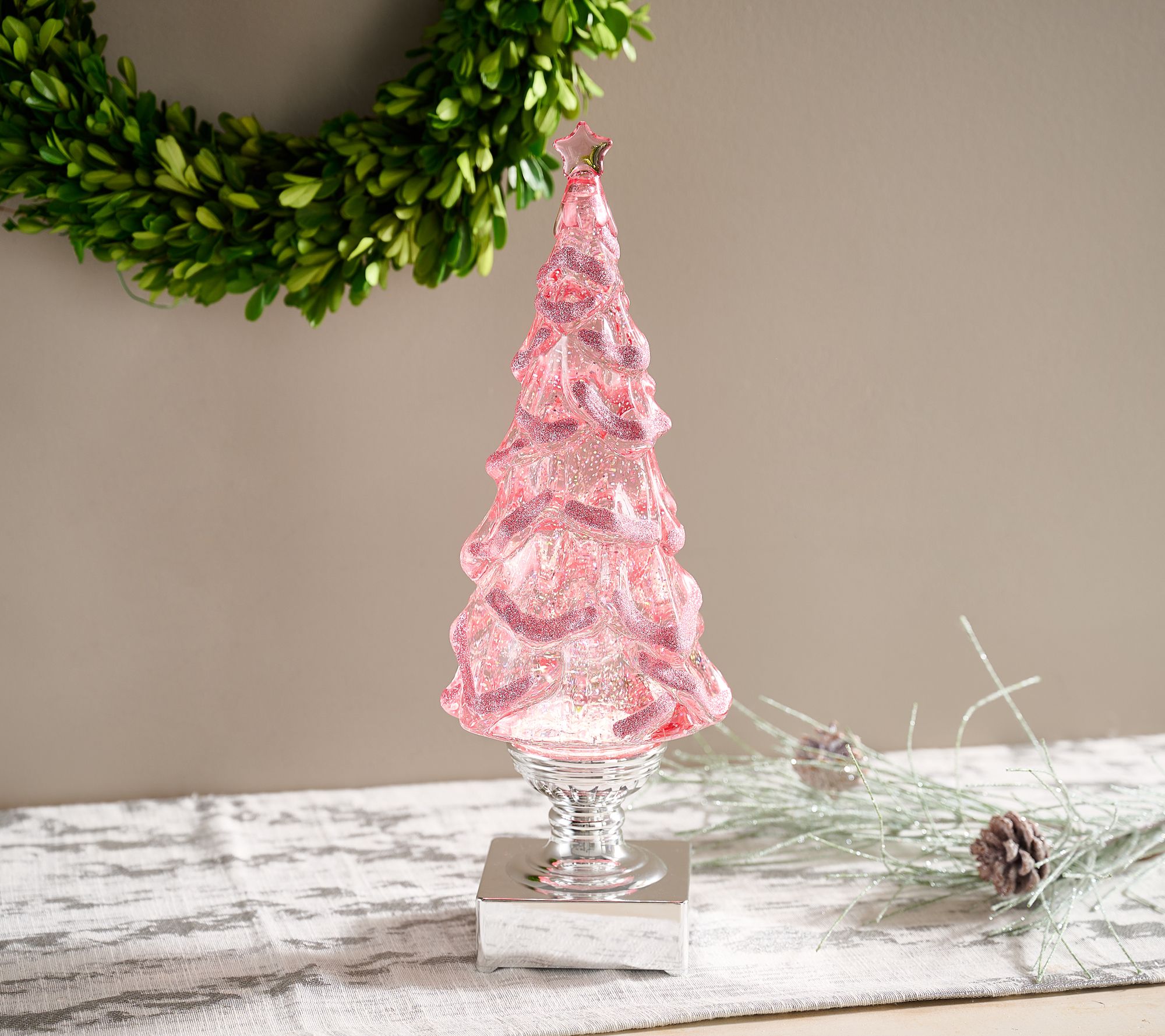14" Illuminated Glitter Tree with Pedestal by Valerie