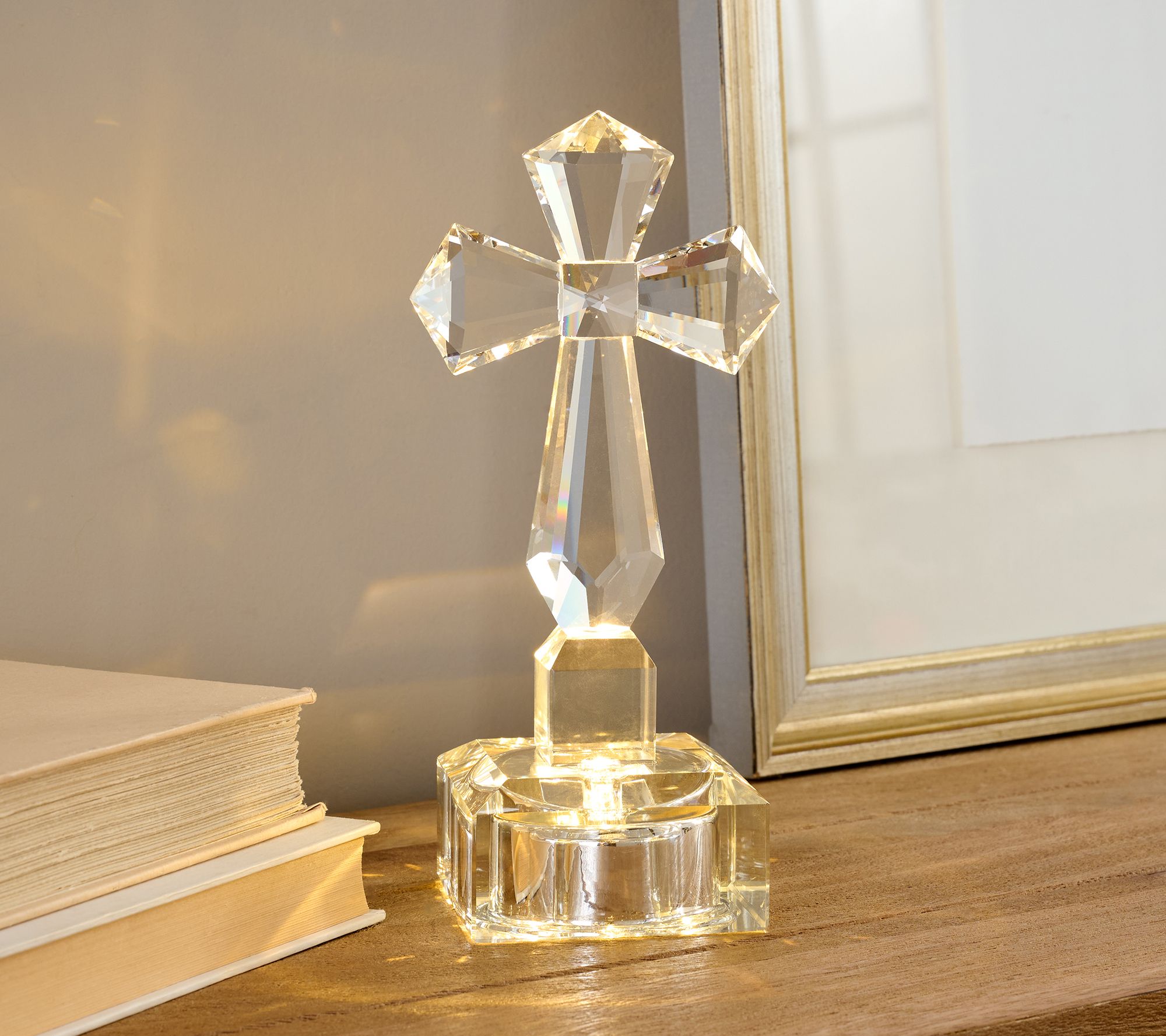 8.5" Illuminated Faceted Glass Cross by Valerie