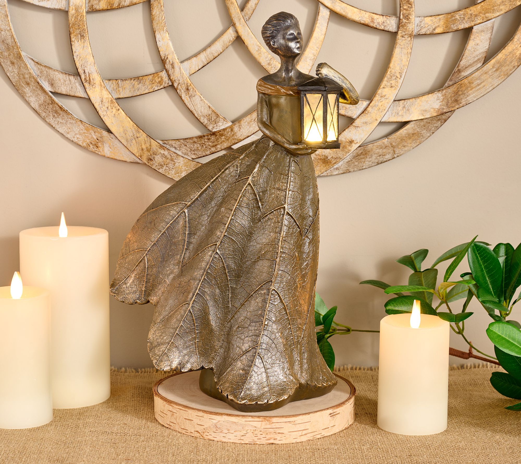 16.5" In/Outdoor Garden Maiden w/ Lit Lantern by Valerie