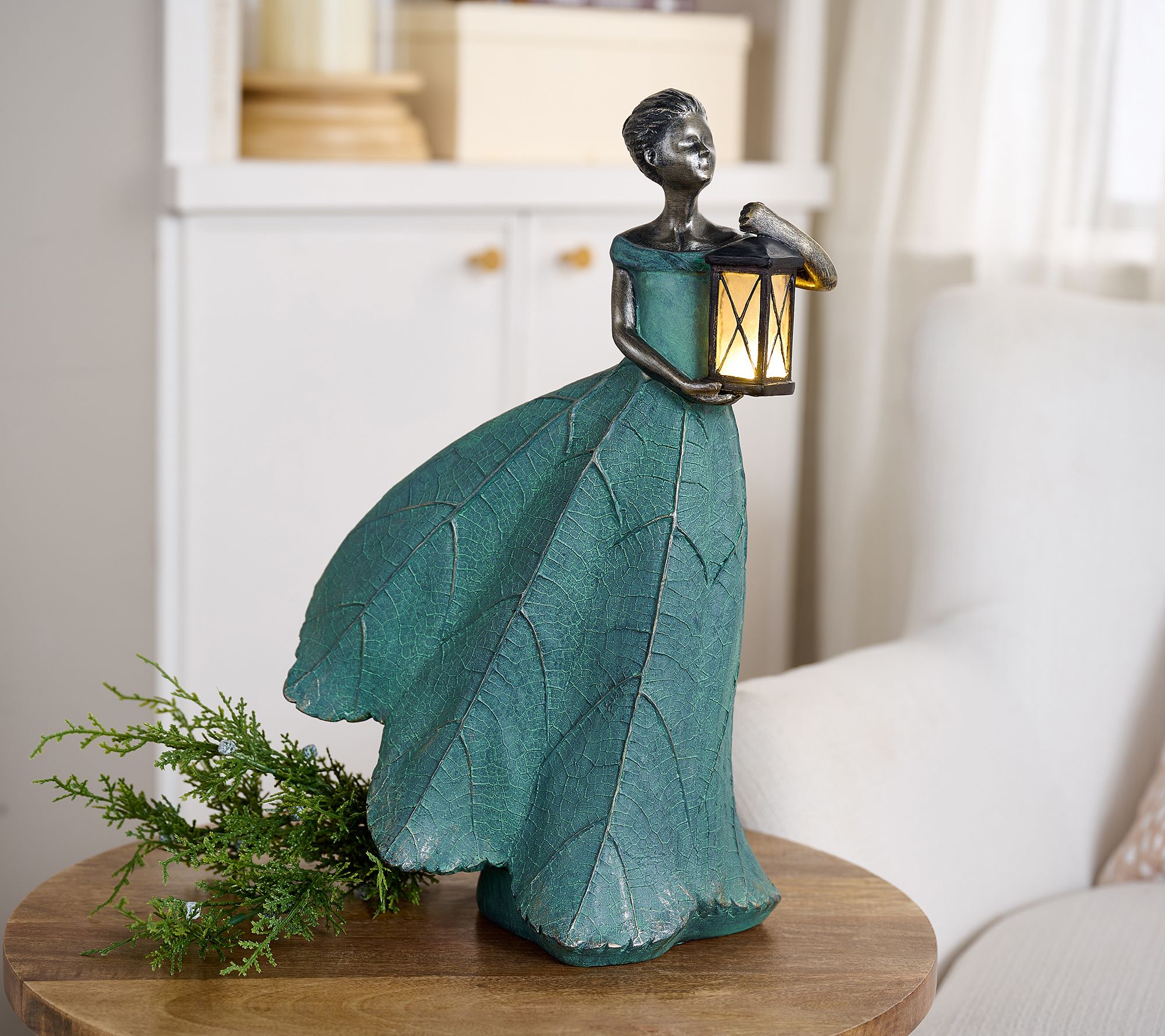 16.5" In/Outdoor Garden Maiden w/ Lit Lantern by Valerie