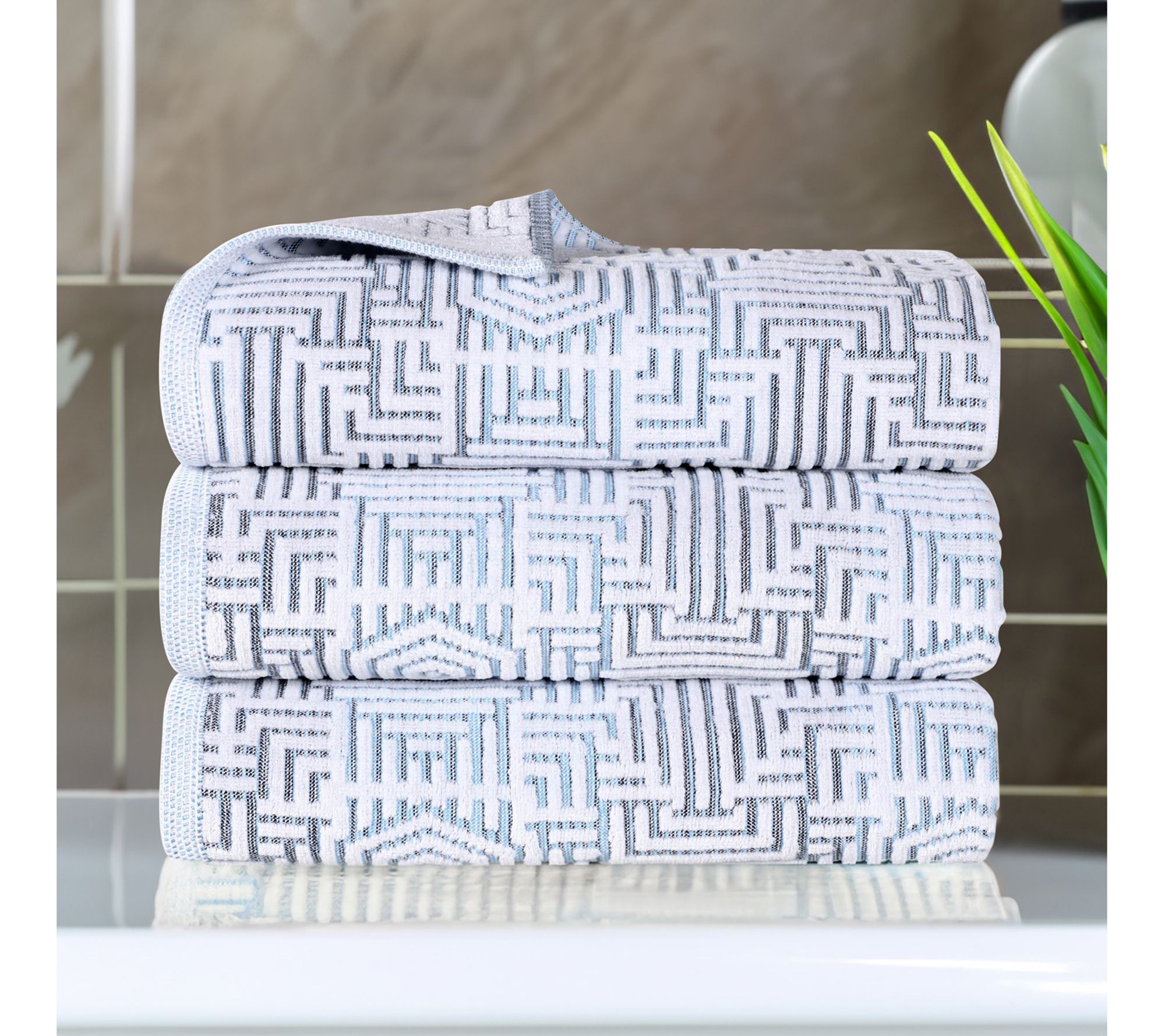 Superior Cotton Jaq Plush Soft Absorbent Bath Towel Set of 3