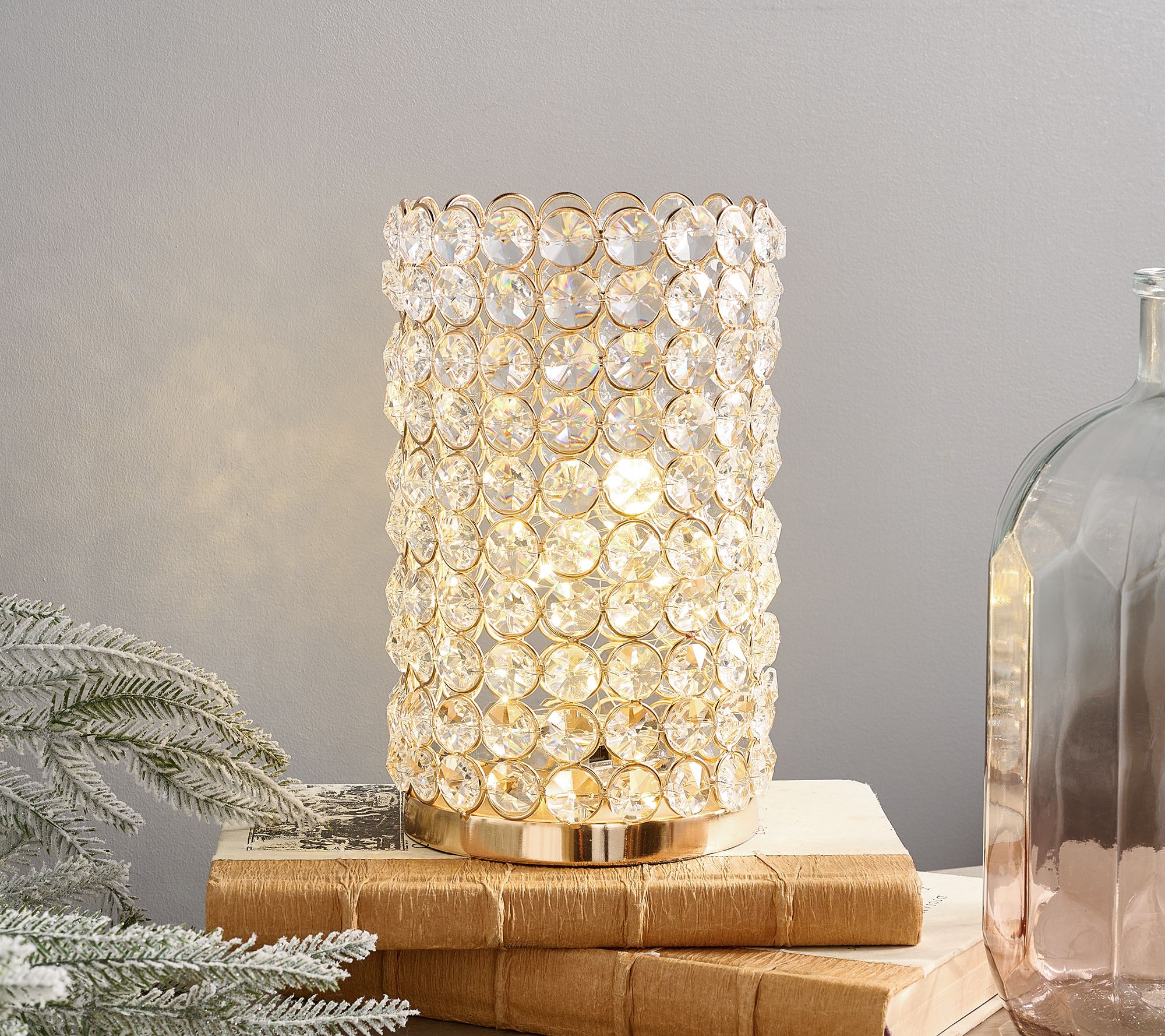 9" Illuminated Faceted Glass Hurricane by Valerie