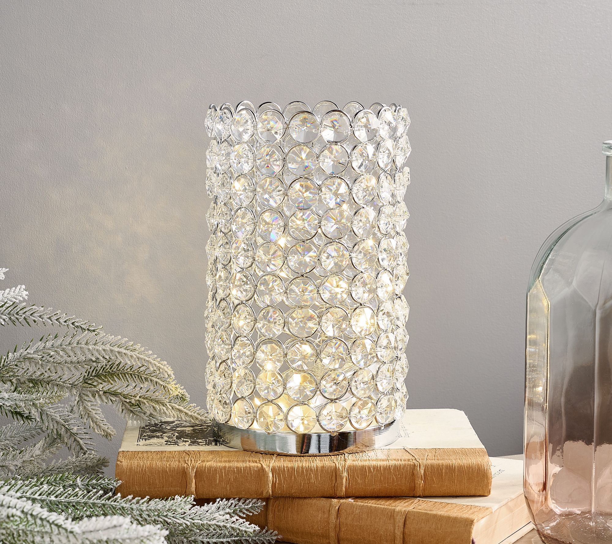9" Illuminated Faceted Glass Hurricane by Valerie