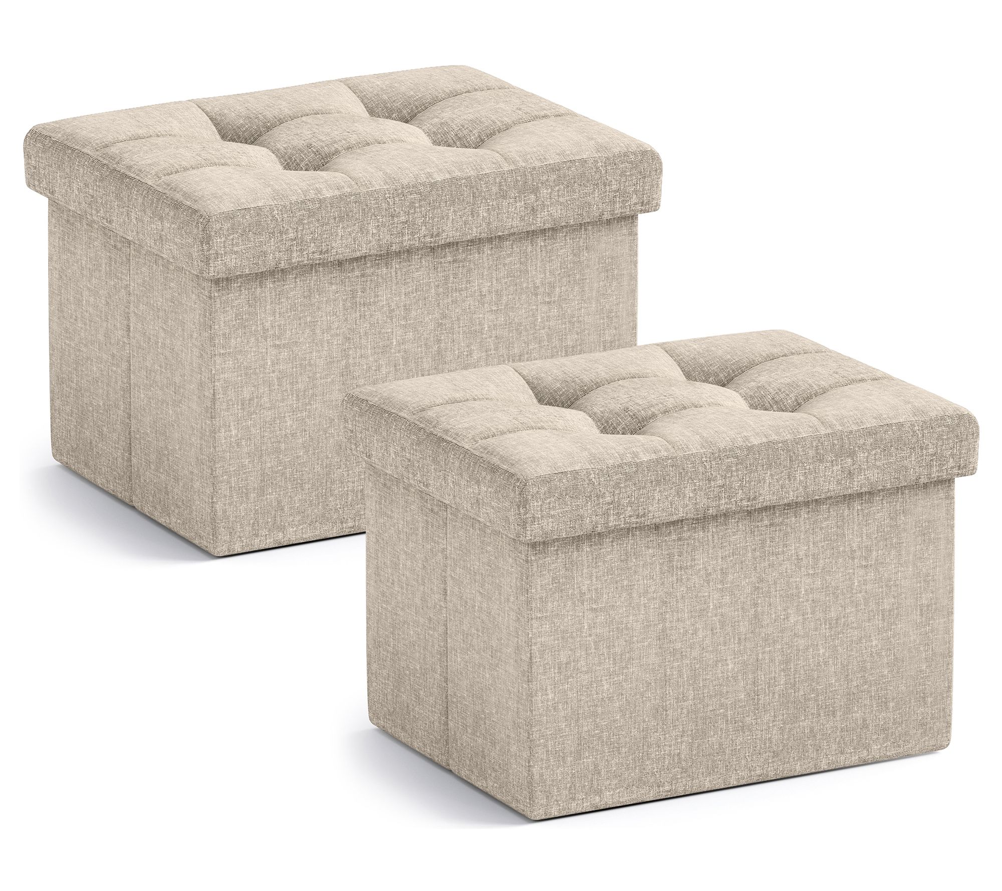 Ornavo Home 2 PK Small Foldable Tufted Linen Storage Ottoman