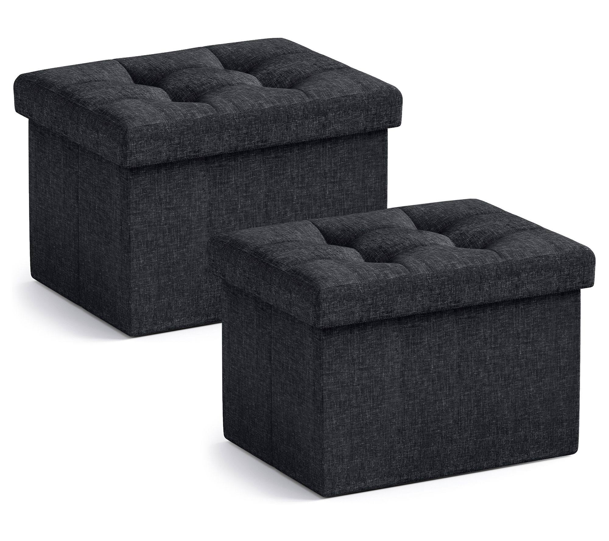Ornavo Home 2 PK Small Foldable Tufted Linen Storage Ottoman