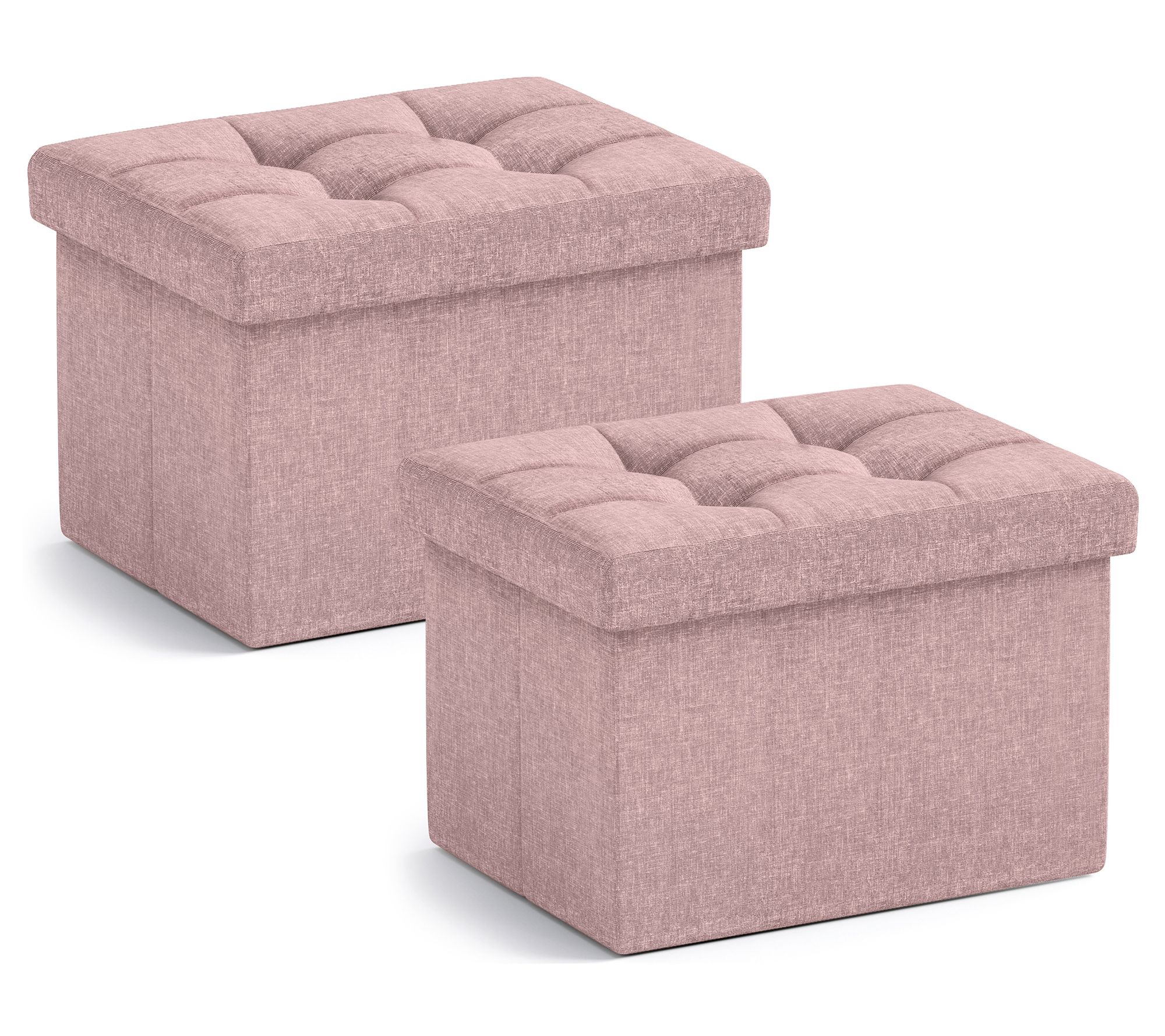 Ornavo Home 2 PK Small Foldable Tufted Linen Storage Ottoman