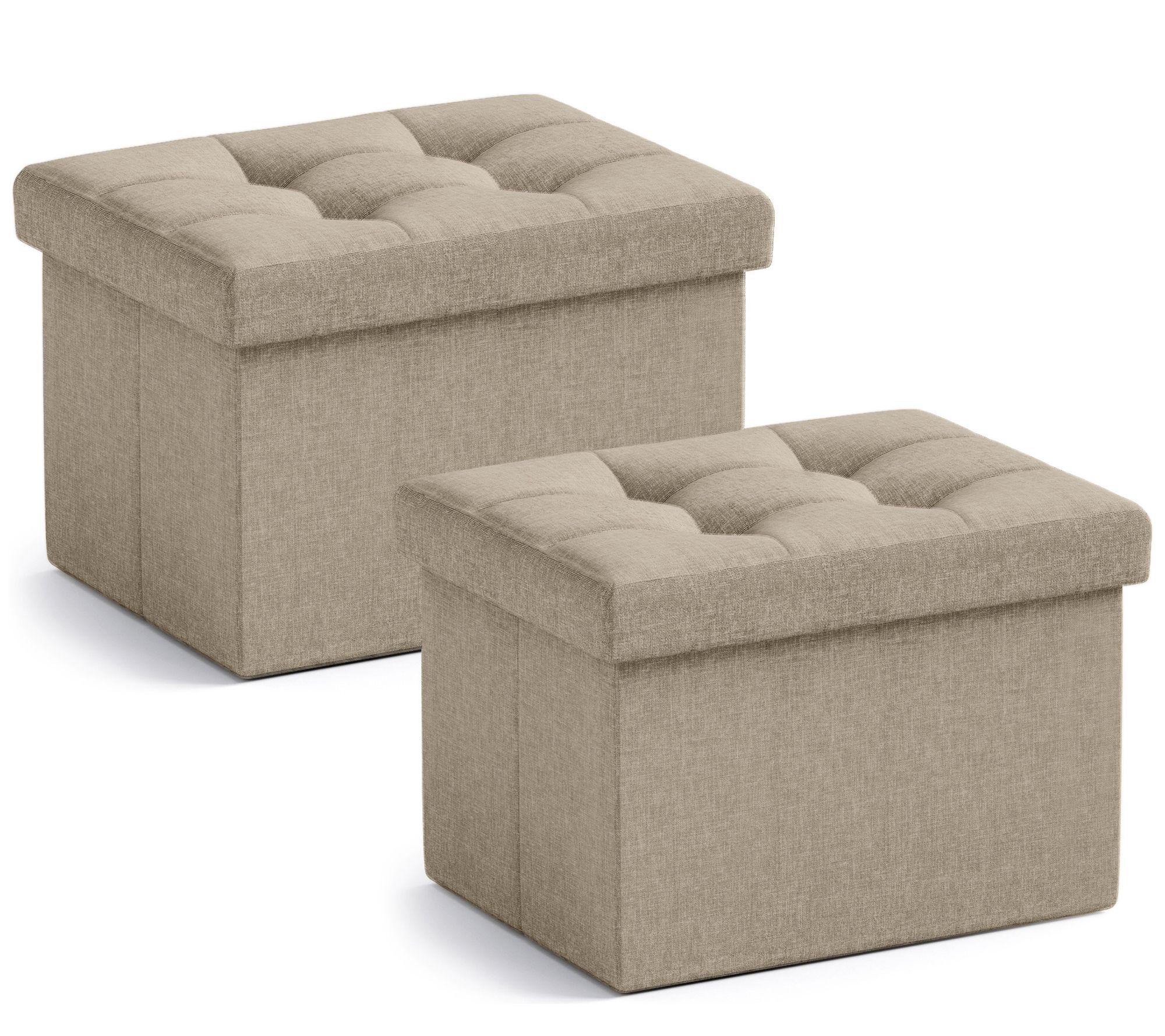 Ornavo Home 2 PK Small Foldable Tufted Linen Storage Ottoman