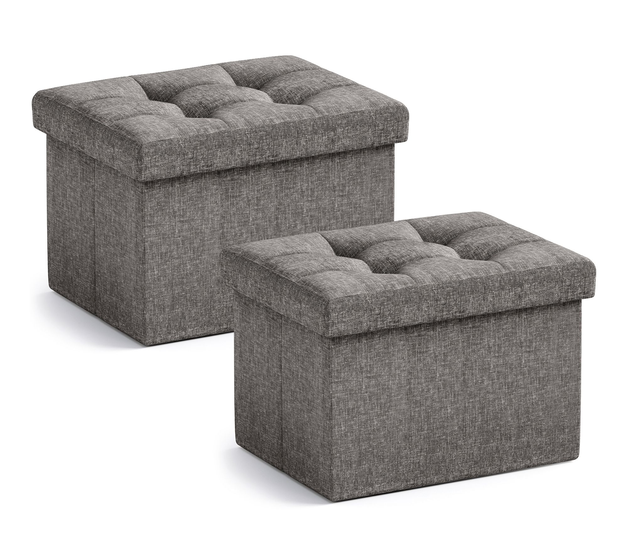 Ornavo Home 2 PK Small Foldable Tufted Linen St orage Ottoman